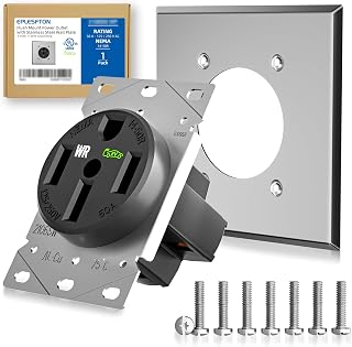Nema 14-50 Outlet Designed Specifically for Electric Vehicle Charging Weather Resistant,Industrial Grade 3-Pole 4-Wire, High-Power 50A 125/250V Heavy-Duty,Metal Wall Plate Included,UL Listed