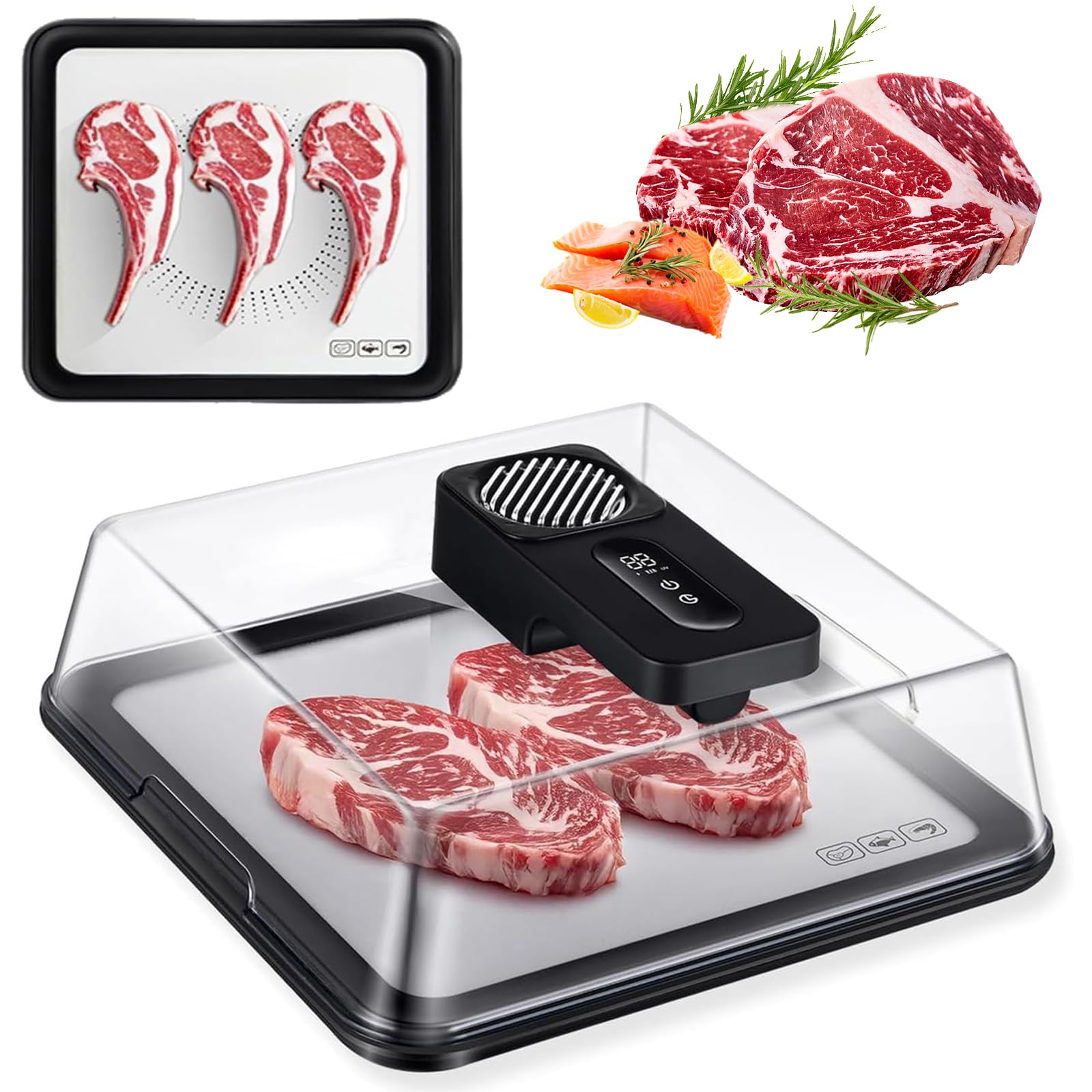 YXYLJOZ Electric Defrosting Tray 4.2L, Fast Thawing Board with Airflow Technology & Timer, USB Rechargeable Plate for Meat, Seafood, Easy to Clean (Black)