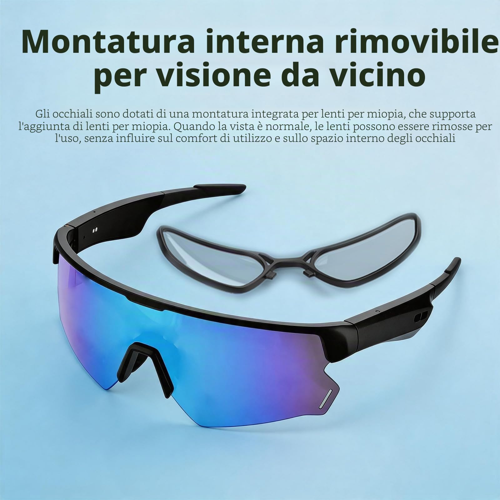 Occhiali intelligenti per ciclismo, occhiali da sole intelligenti con IA | Occhiali Bluetooth aperti - Lenti polarizzate, traduzione in tempo reale in 172 lingue, protezione UV al 100%