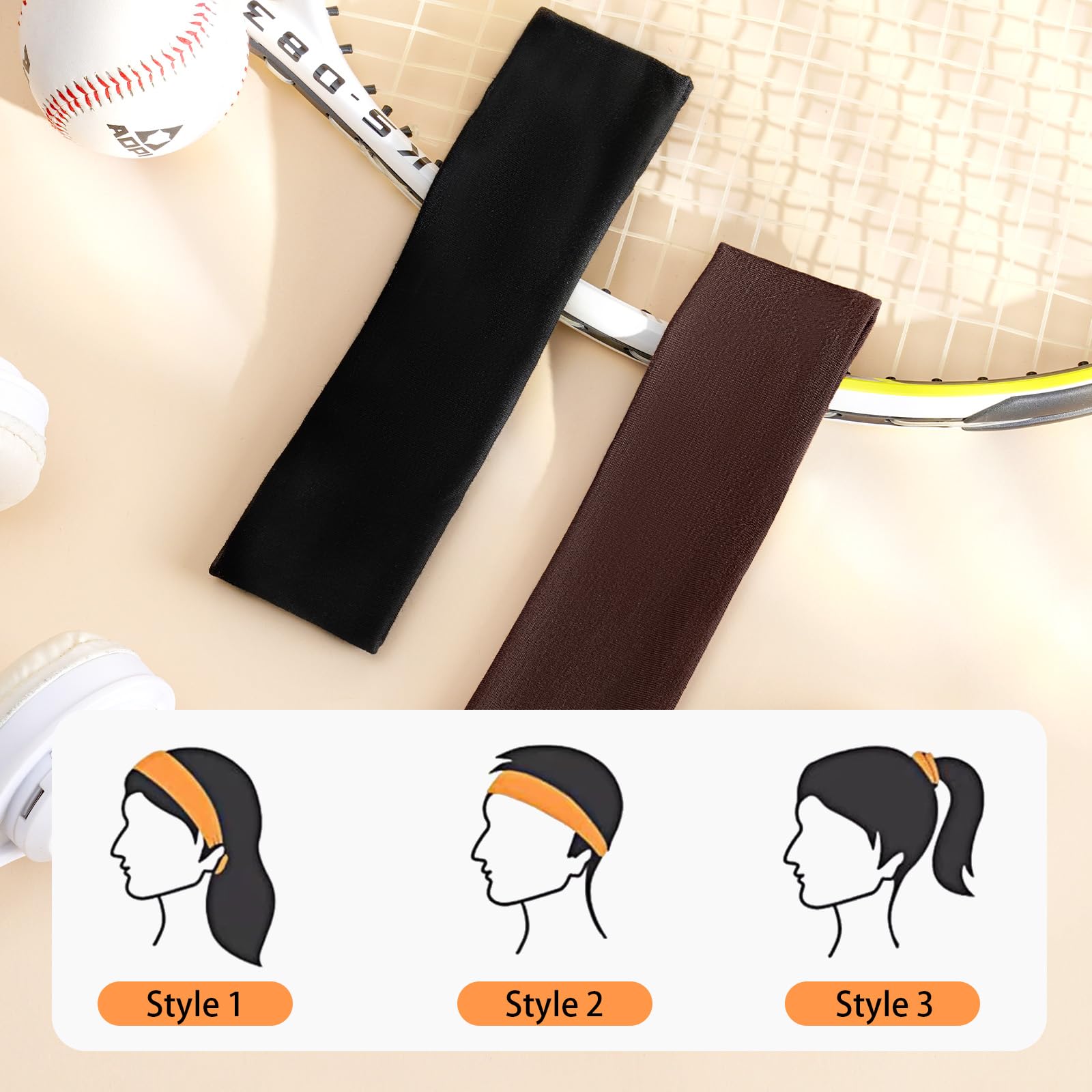 7cm Fascia Capelli Donna Uomo | Fasce per Capelli Sport Antiscivolo e Traspiranti per Palestra/Yoga | Fasce Capelli Unisex | Confezione da 2 Pezzi (Nero e Marrone)
