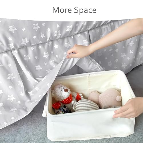Miniatura 4 de Falda de cuna para niño y niña, plisada con volantes y polvo, lavable a máquina, 14 pulgadas de caída, falda de cama para cuna gris con estrella