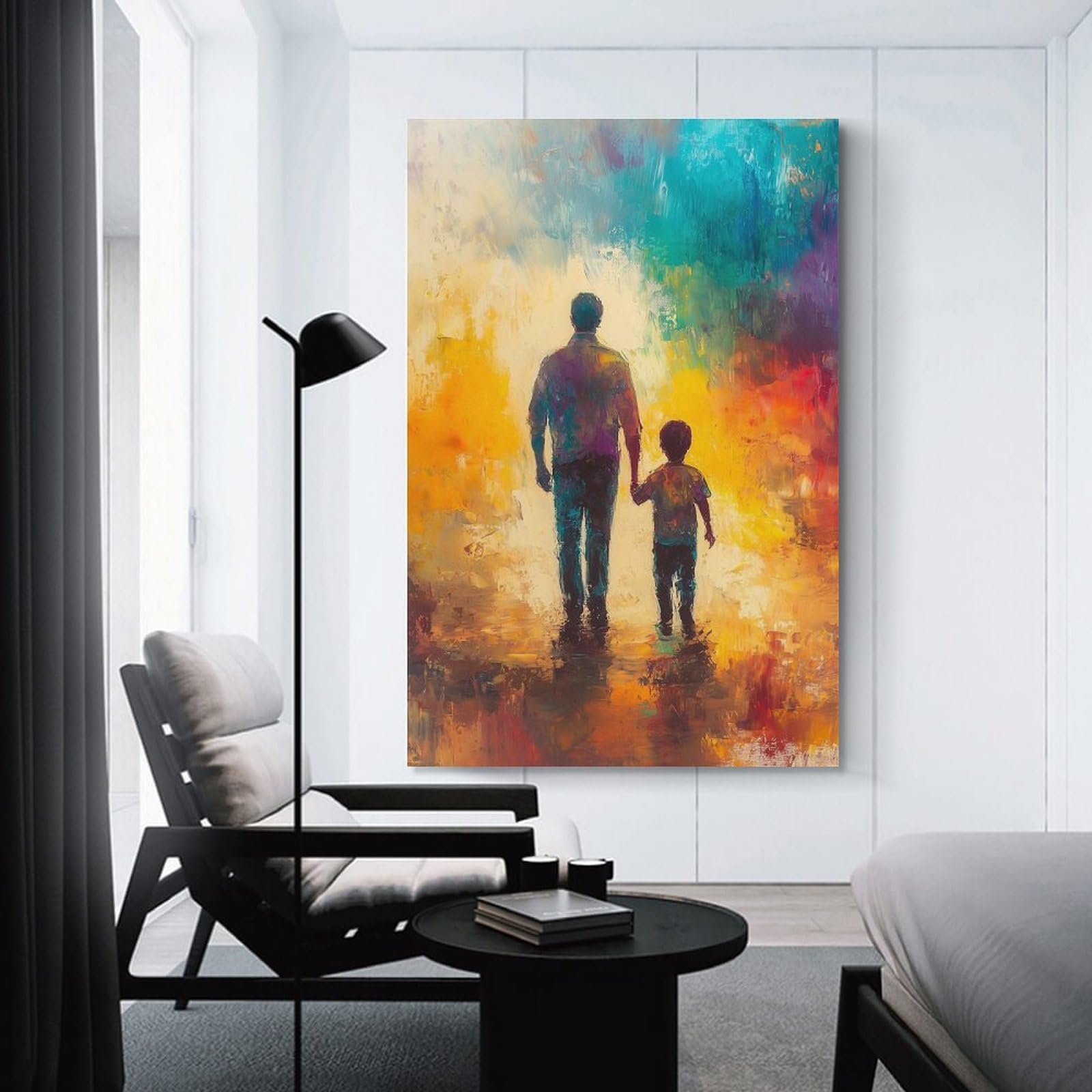 Junmoney Unframe-Style-15 Home Decor Wall Art Father And Son Walking, 20X30inch(50X75cm), For Bedroom Decor, Cosy Corners Or Studios, Decorative Wall Art For Cosy Rooms