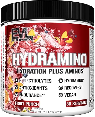 HYDRAMINO Multiplicador de hidratación completo, todos los 6 electrolitos, vitamina C y B, Aminos de refuerzo de fluidos, agua de coco, resistencia