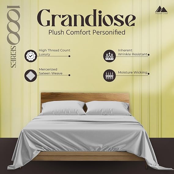 Mayfair Linen 100% Egyptian Cotton Pillow Cases King - 1000 Thread Count Pillowcases King Size Set of 2, Soft Cooling & Breathable Extra Long Staple Sateen Weave Cotton Pillow Covers for Bed - Silver