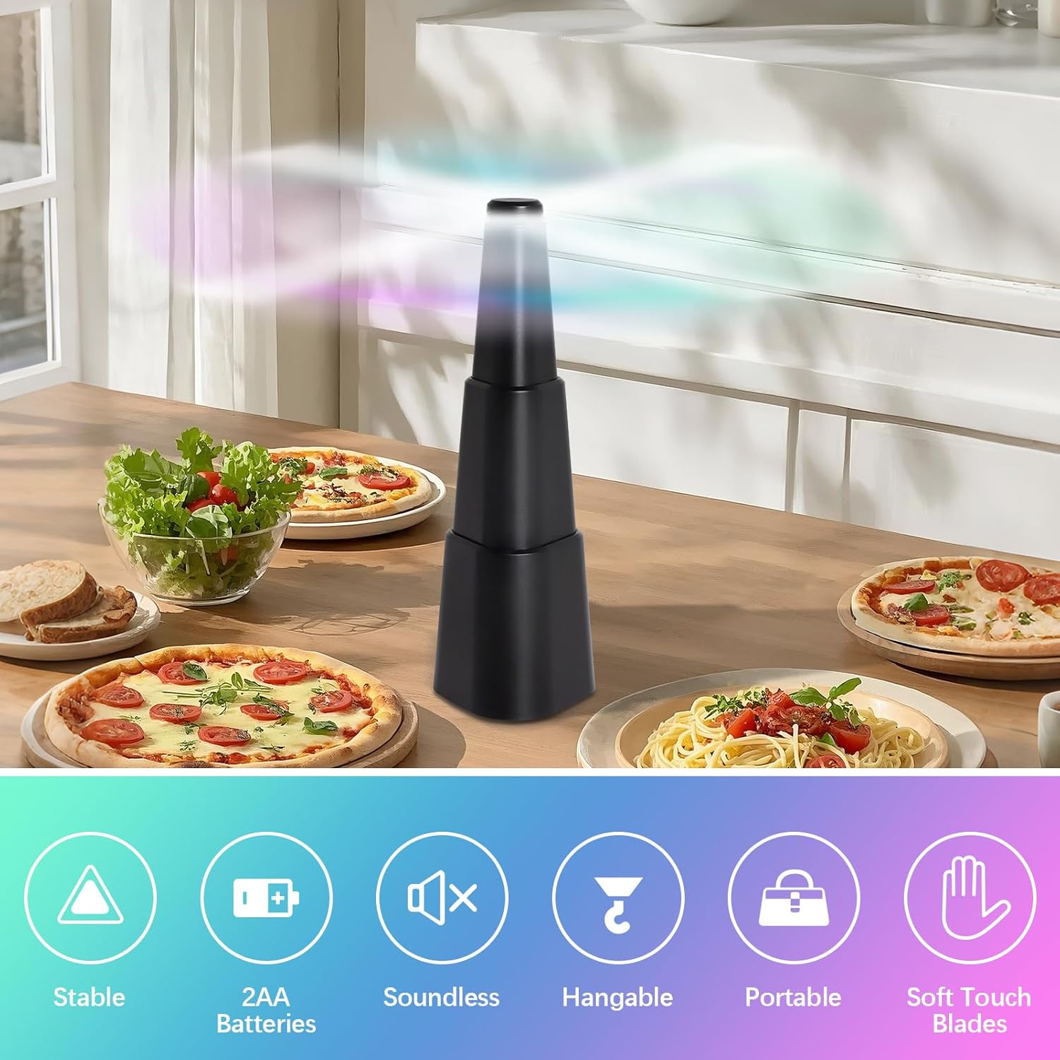 HKKDKTA Fly Fans for Tables, 4 Packs Indoor Outdoor Fan Portable with Holographic Blades, Batteries Powered Table Fan for Picnic, Party, Restaurant, Kitchen and BBQ