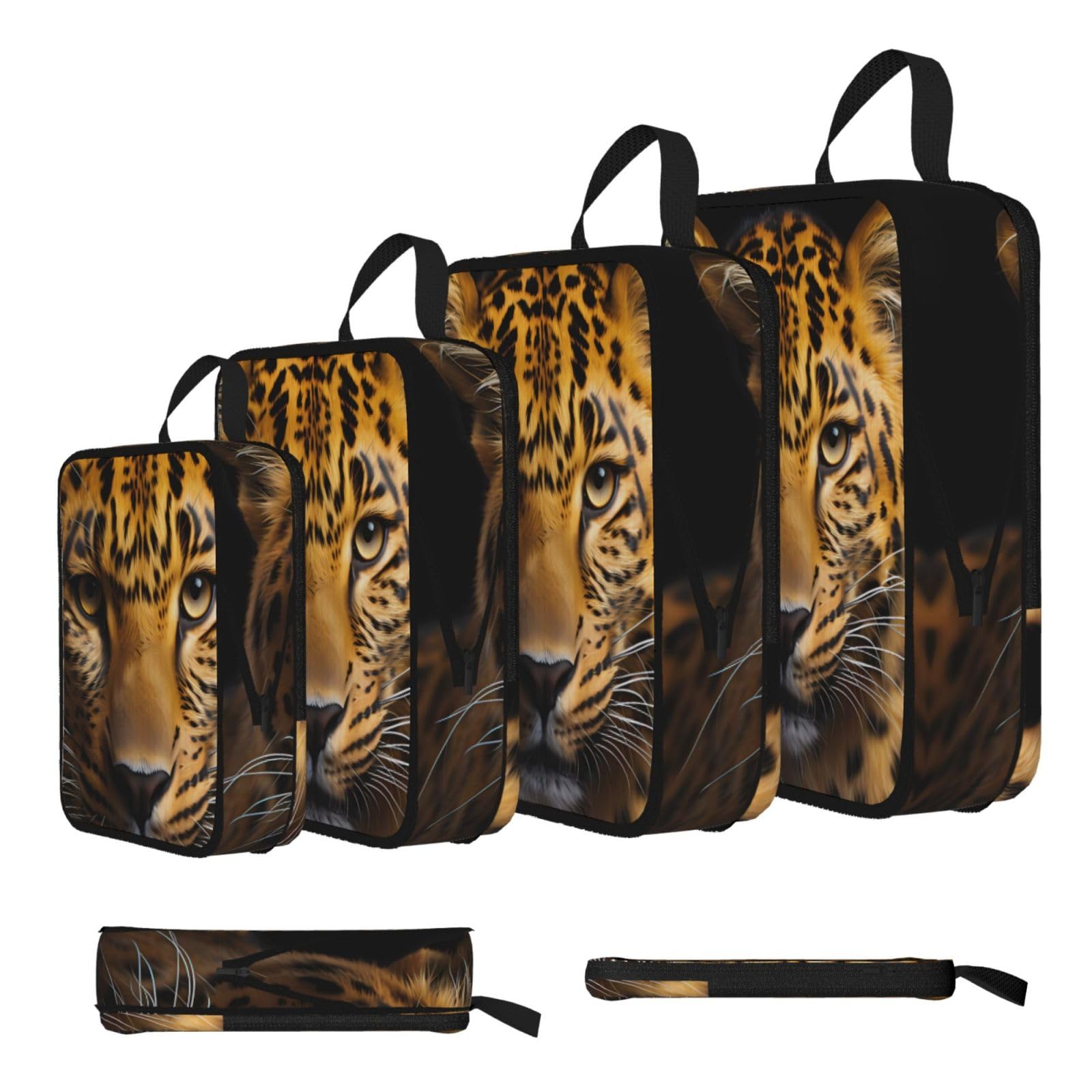 Sxzvvbn Black The Deep-Eyed Leopard Compression Packing Cubes 4 Piece Set