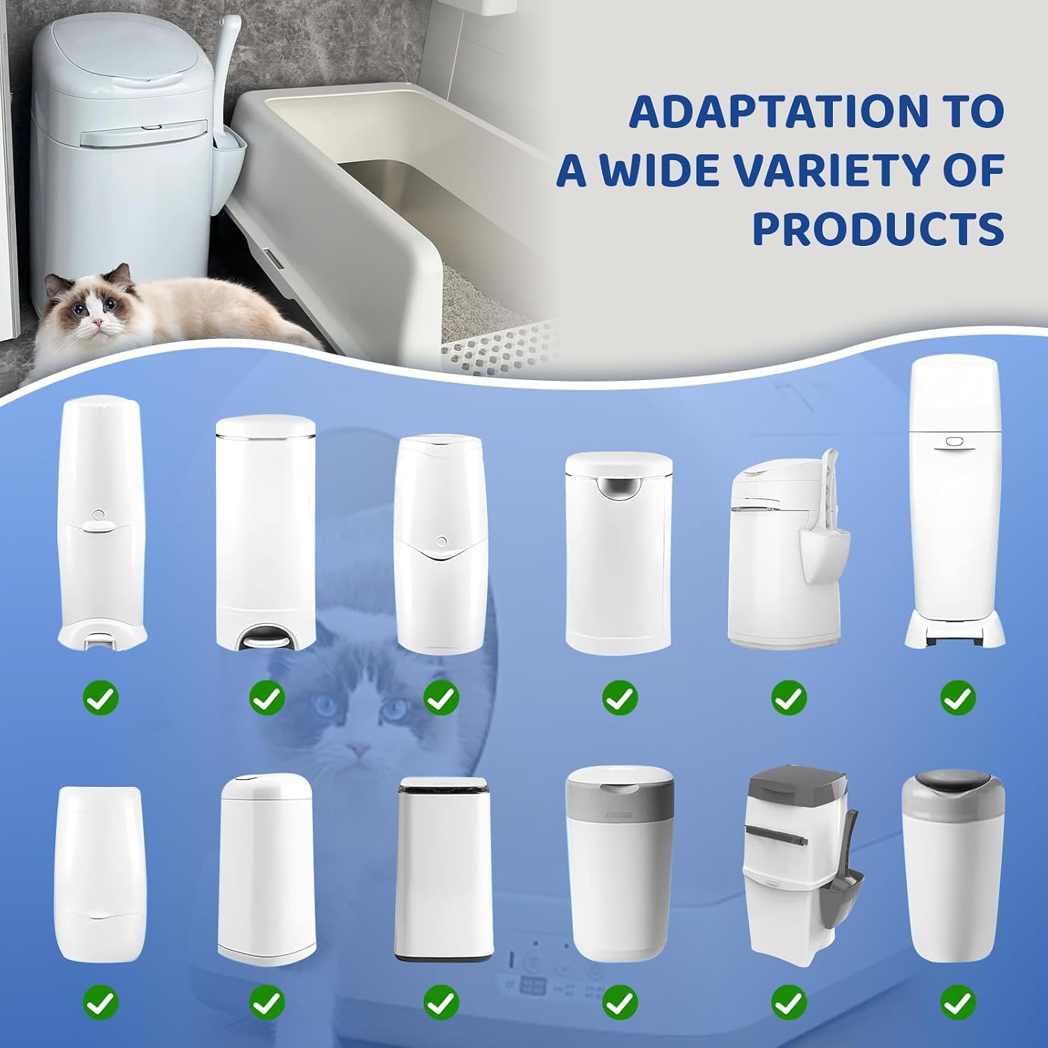 9-Pack Refill Bags, 50% Longer Length, More Capacity, Additional Odor-Inhibiting EVOH Material, Compatible With Most Diaper Pails and Cat Litter Bins With Refill Boxes