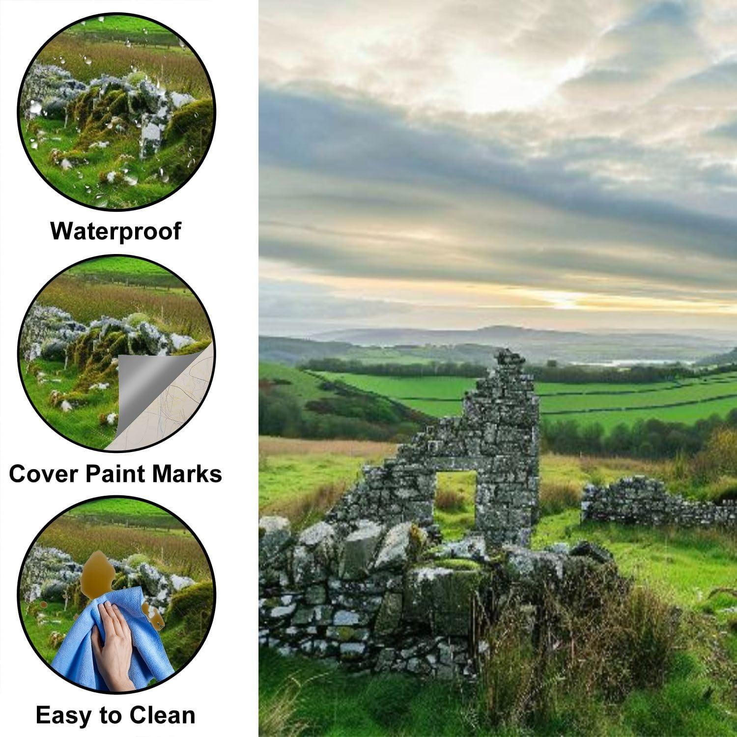 Peel and Stick Wallpaper Beautiful Irish Landscape Canvas Wallpaper Self Adhesive Wall Decals Removable Wall Mural for Room Decor Bedroom Living Room