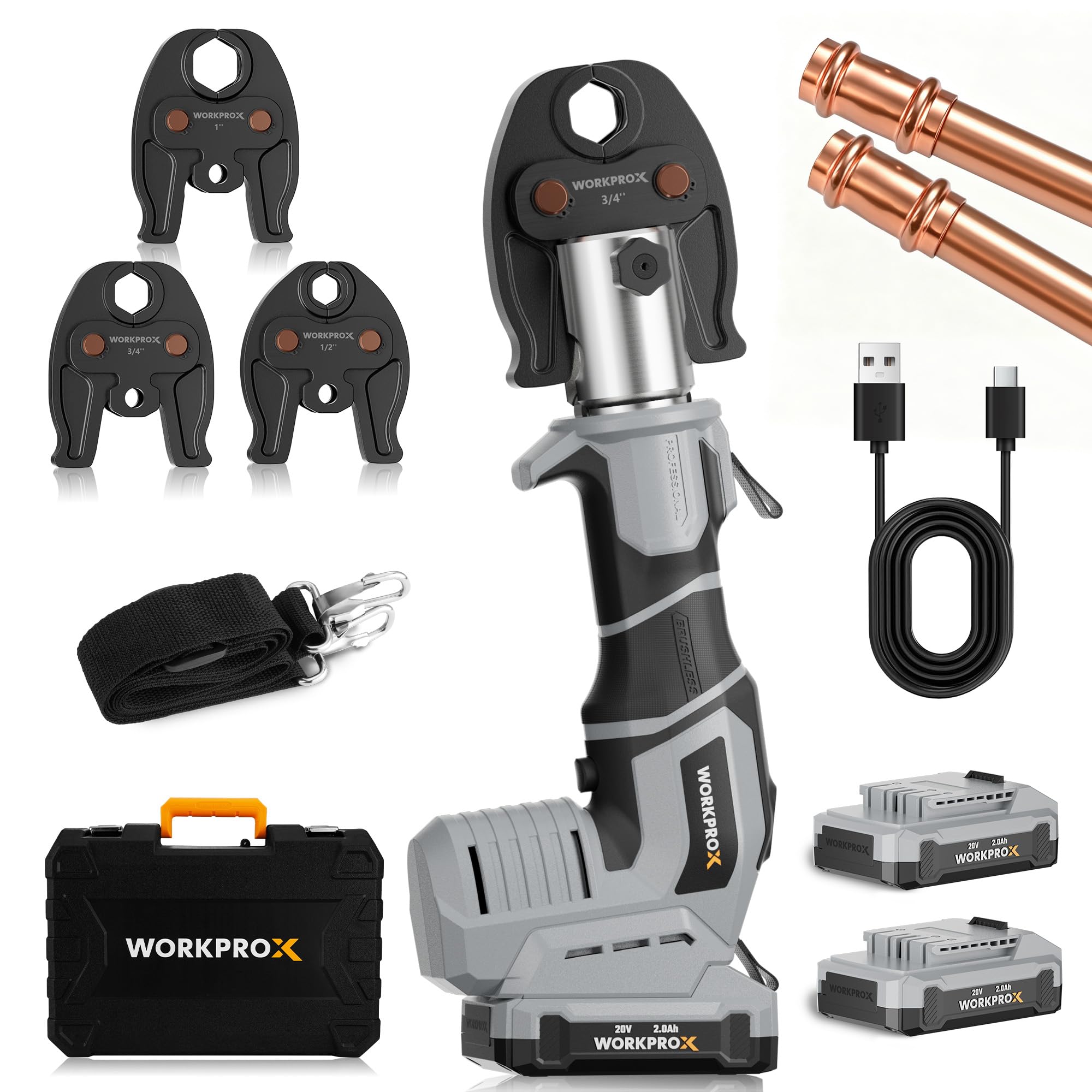 Photo 1 of WORKPROX 20V Brushless Cordless Press Tool for 1/2", 3/4", 1" Copper Pipe