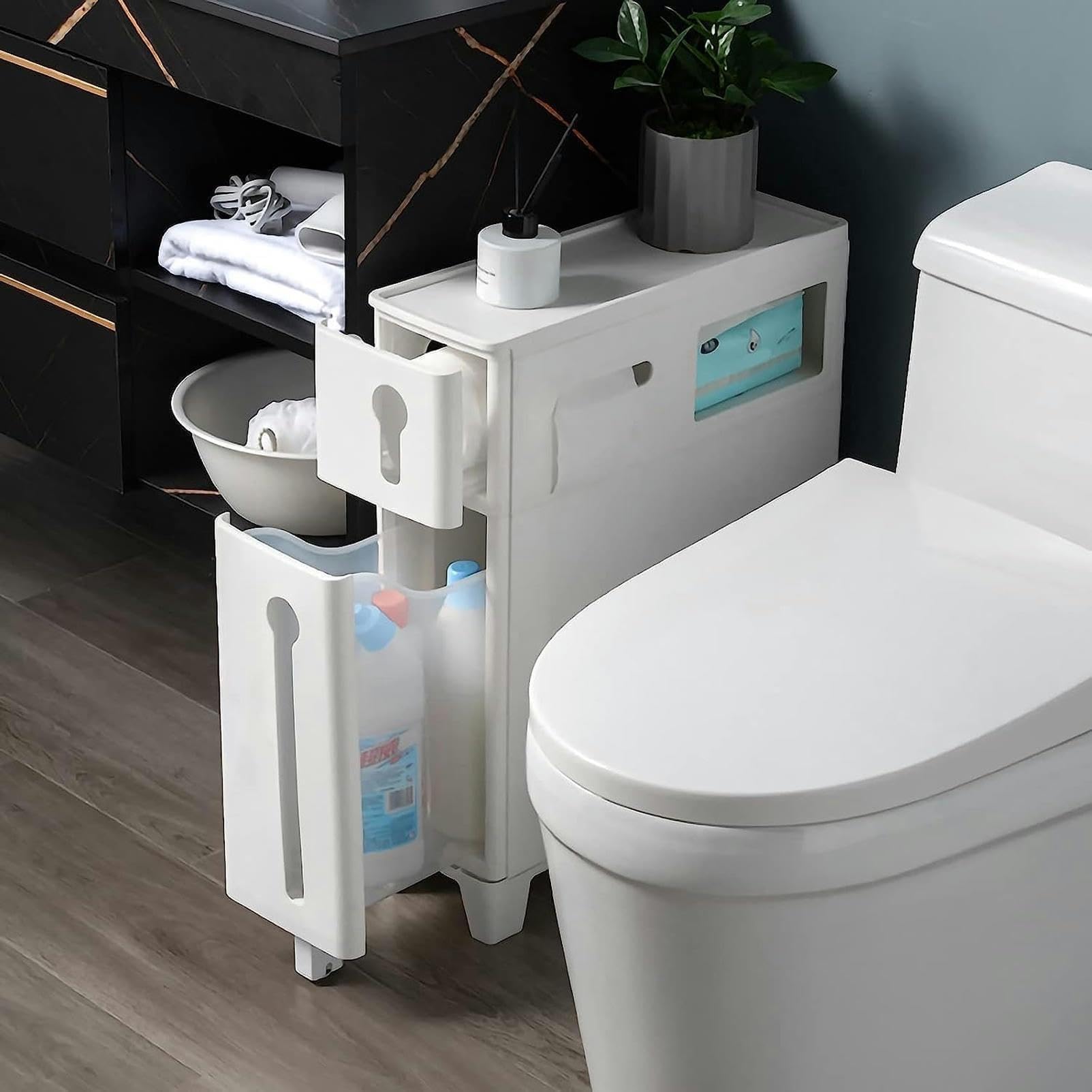Gabinete De Piso De Baño Alto Y Delgado con Ruedas,