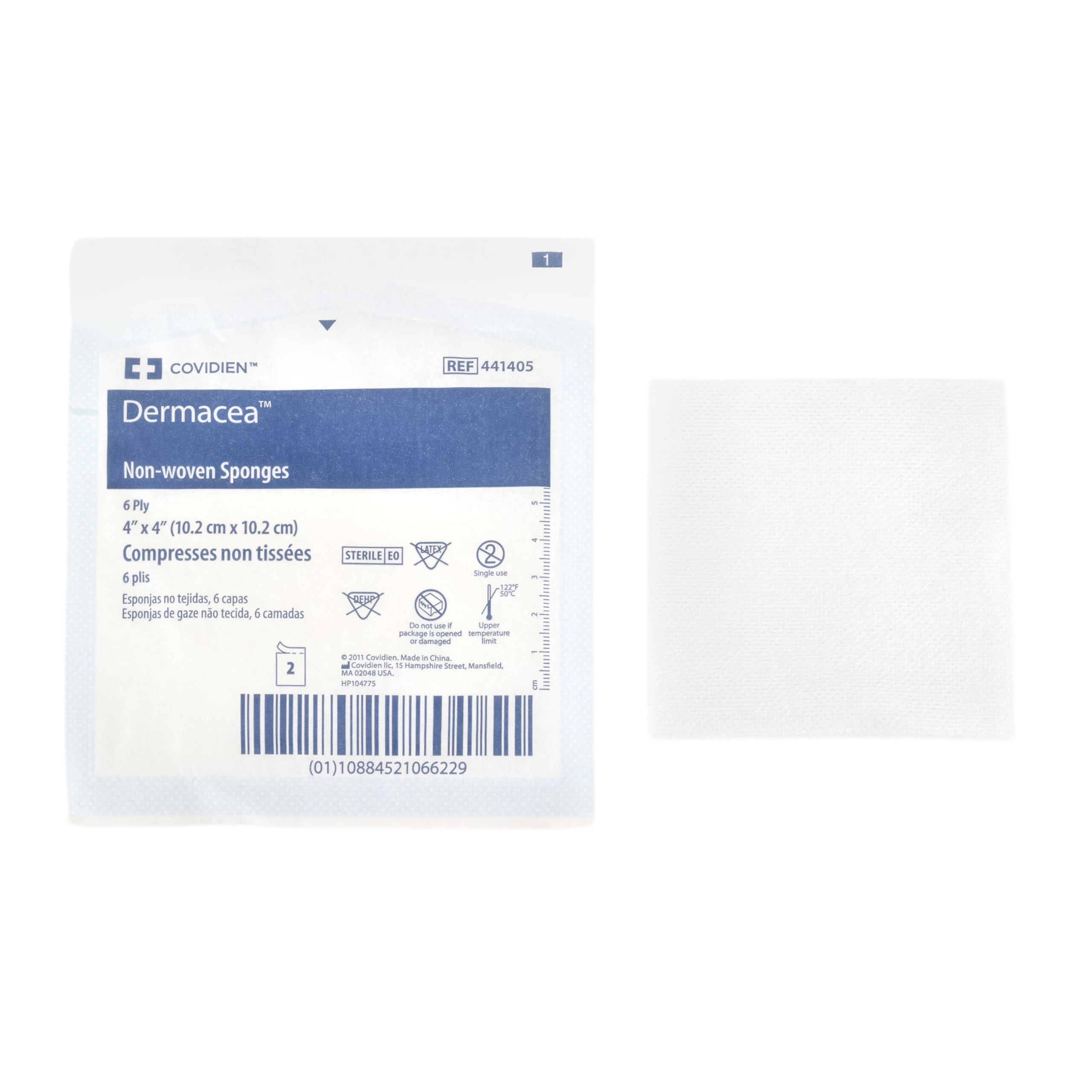 Cardinal Health™ Dermacea™ Spugna di garza multiuso in tessuto non tessuto, sterile, 10,2 x 10,2 cm, 6 strati, 441405, confezione da 600
