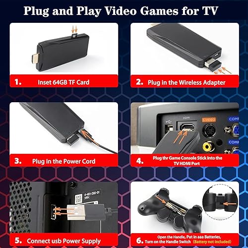 Miniatura 5 de Consola de juegos retro inalámbrica, consola de juegos portátil Nostalgia Stick con más de 20000 juegos, 9 emuladores, salida HDMI 4K, controlador