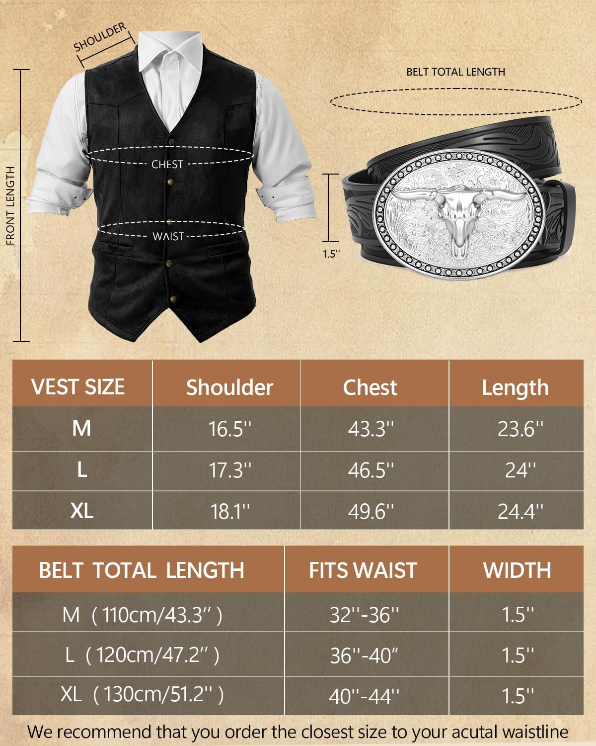 Western Outfits for Men 4Pcs Men's Cowboy Costume Set – Cowboy Vest Hat Western Belt Bolo Tie Party Halloween Gifts - Image 7