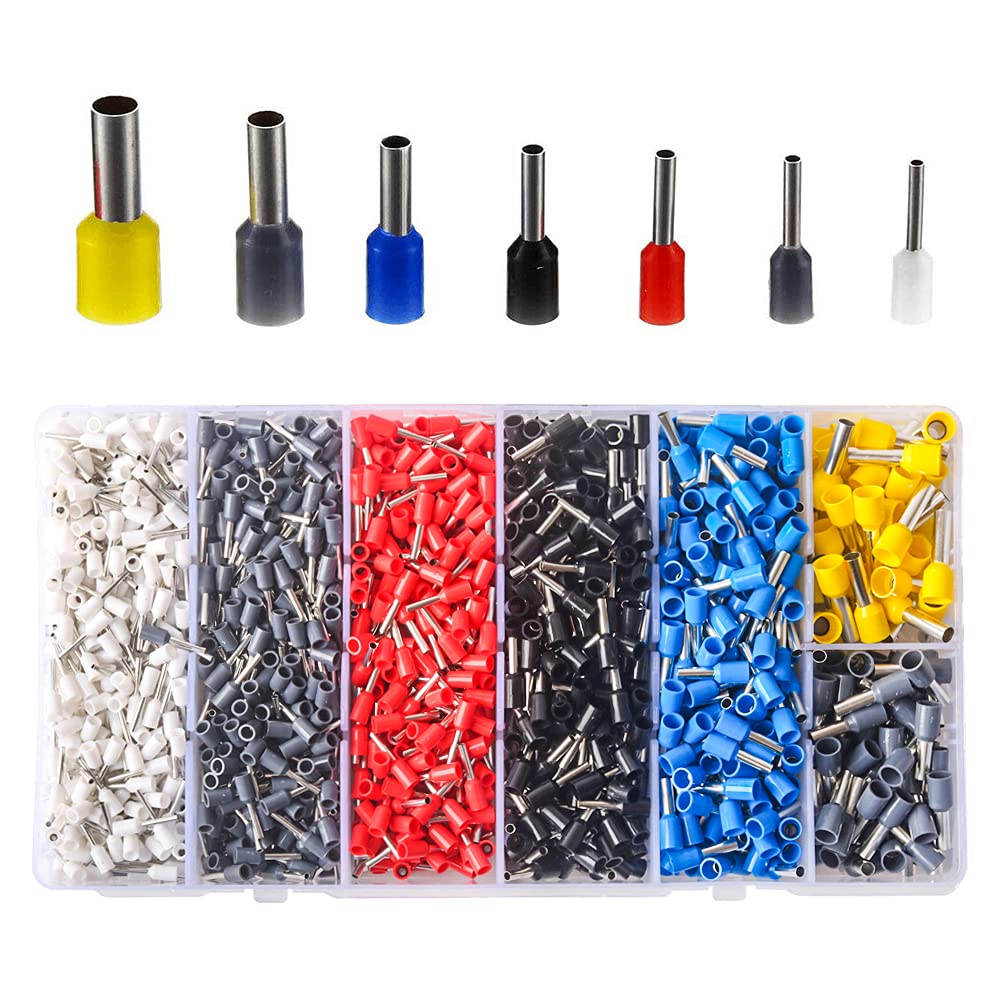 PONFY 1900PCS Wire Ferrules Terminals Kit, Ferrule Crimping Kit Assortment Ferrule Wire Crimp Pin Terminal Connector Wire Ends Terminals AWG 22-10