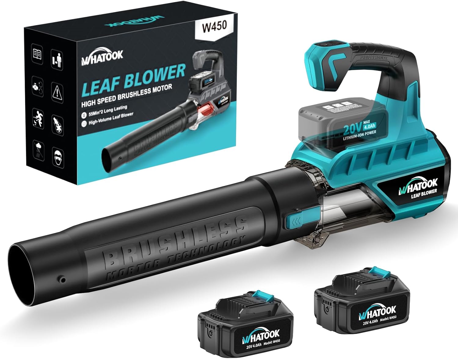 Leaf Blower Cordless with Battery and Charger: 2 Batteries 20V 4.0Ah Brushless Motor, Handheld Electric Leaf Blowers, Battery Powered Blowers for Lawn Care, Yard Leaves Cleaning, Blue