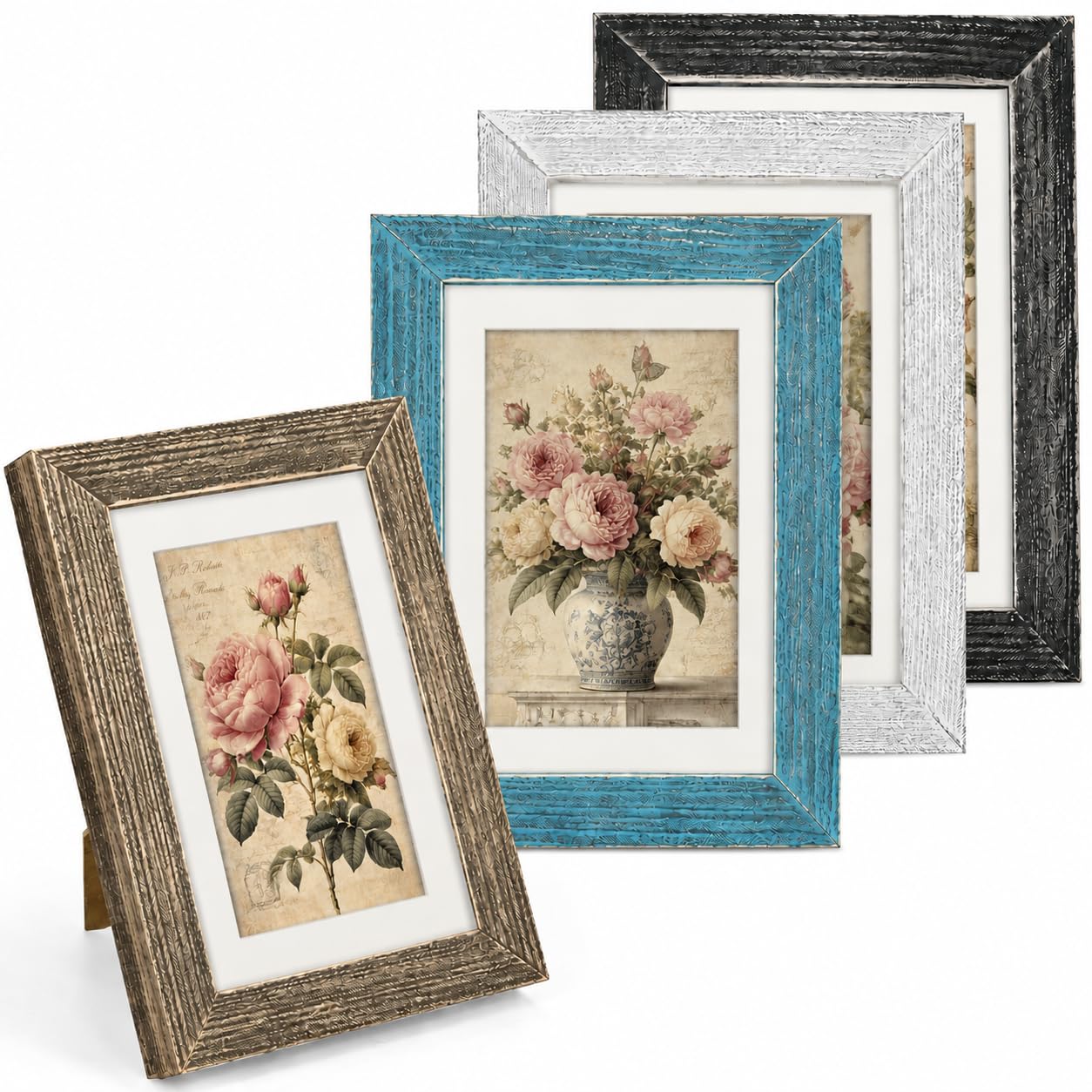 4 Pack 4x6 Wooden Photo Frames Set, Vintage Picture Frames Farmhouse Style Picture Frames with Plexiglass for Wall and Tabletop Display, for Home Office Living Room Decor (4X6)