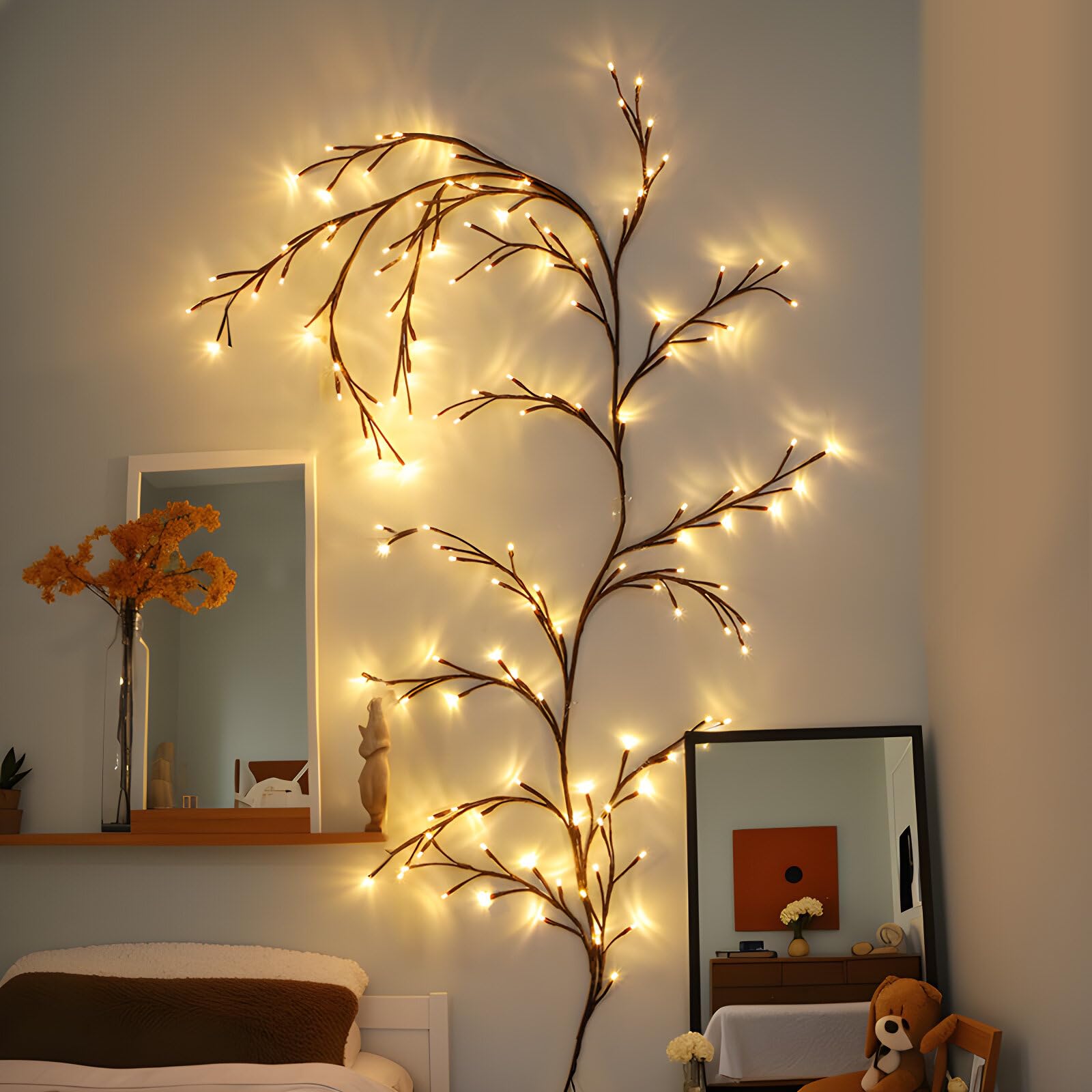 Vine Lights for Home Decor, 8FT Christmas Home Decor Artificial Plants Lighted Willow Vine, 144LEDs Indoor Walls Vine Lights for Walls Bedroom Living Room Decor Aesthetic(1PCS)
