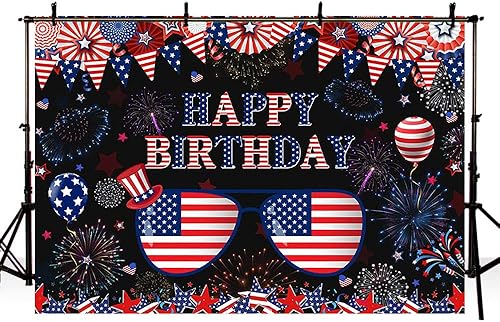 Miniatura 4 de AIBIIN Fondo de cumpleaños del 4 de julio de 7 x 5 pies, decoración de fiesta de cumpleaños del Día de la Independencia Nacional, bandera