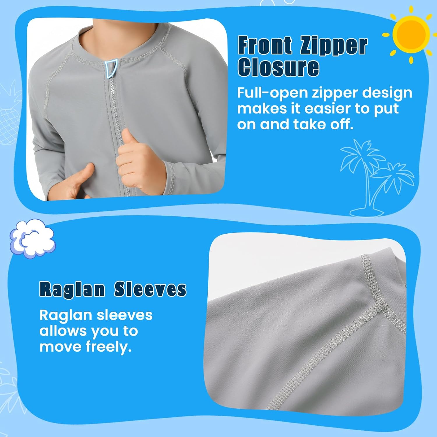 HODOSPORTS Boys UPF 50+ Rash Guard Swim Shirts with Zipper Long Sleeve Quick Dry UV Protection Sun T-Shirts - Image 5