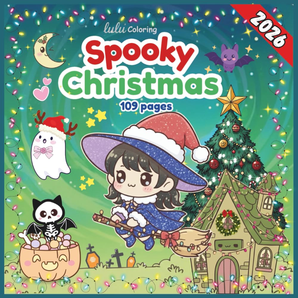 Spooky Christmas: Cute and cozy coloring book for adults | Fun spooky christmas illustrations with adorable characters and cozy holiday scenes for relaxation