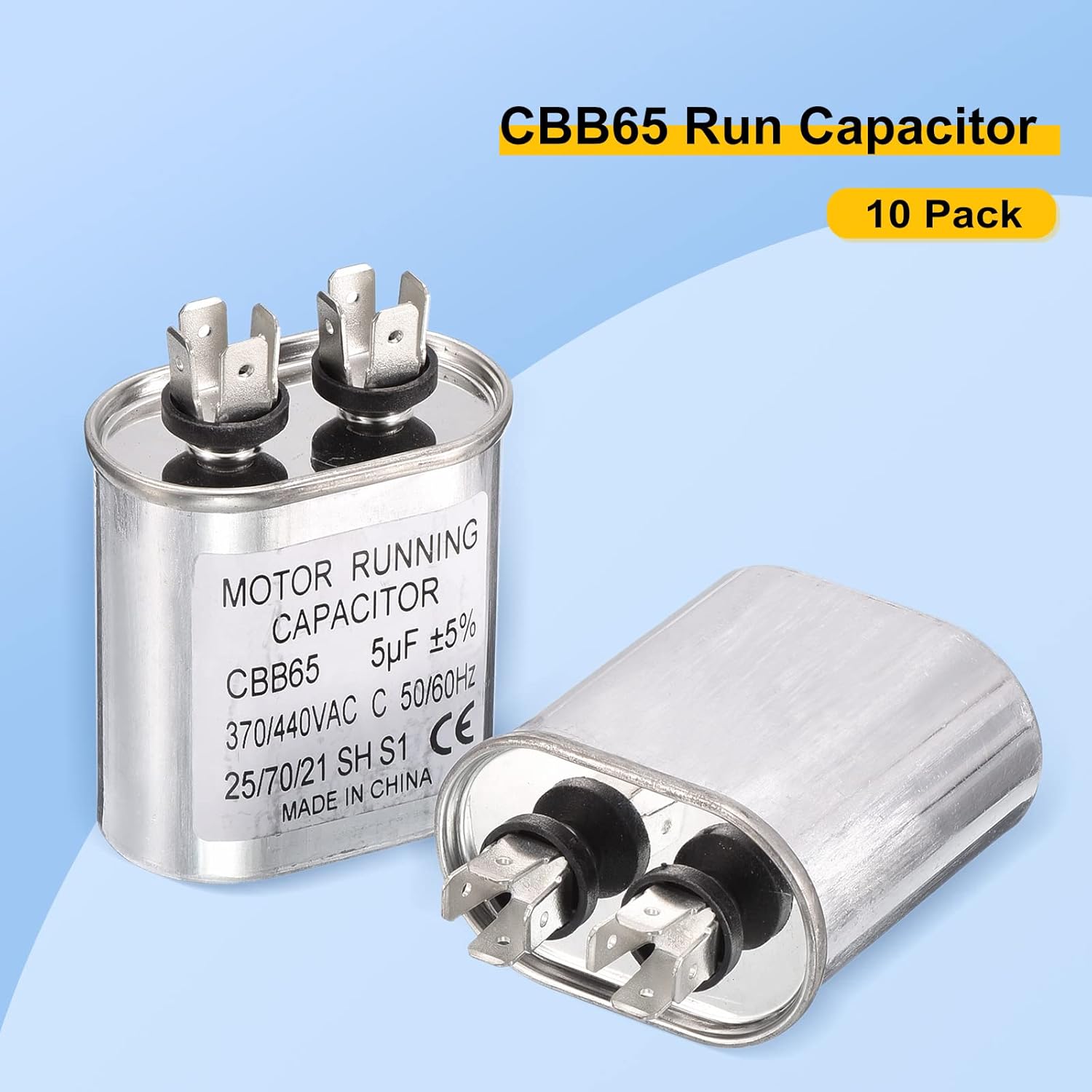 PATIKIL Motor Start Capacitor, 10 Pack 5uF 370VAC 440VAC, CBB65 Oval Run Capacitor, for Air Conditioner Cool Heat Pump Condenser Straight