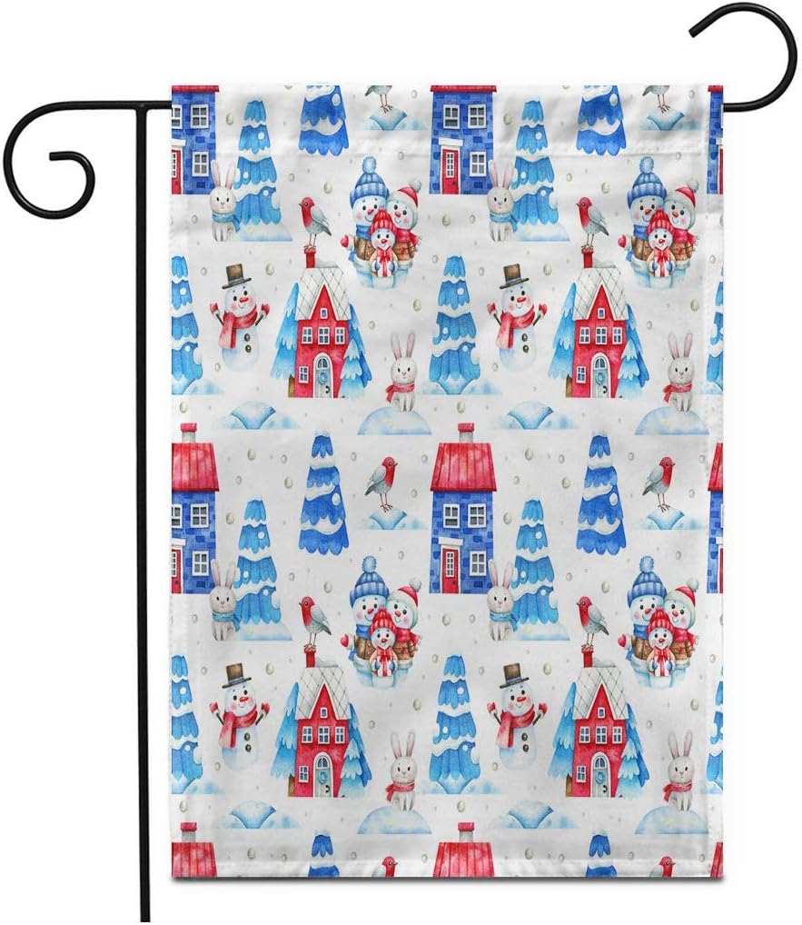 12.5"x 18" Garden Flag Watercolor with Snowmen Houses Xmas Bright