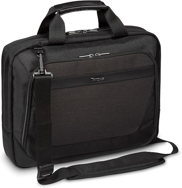 Targus CitySmart Slimline Topload Business Commuter Messenger Laptop Briefcase for 12,12.5,13,13.3,14-Inch Laptops, Black/Grey (TBT913EU)