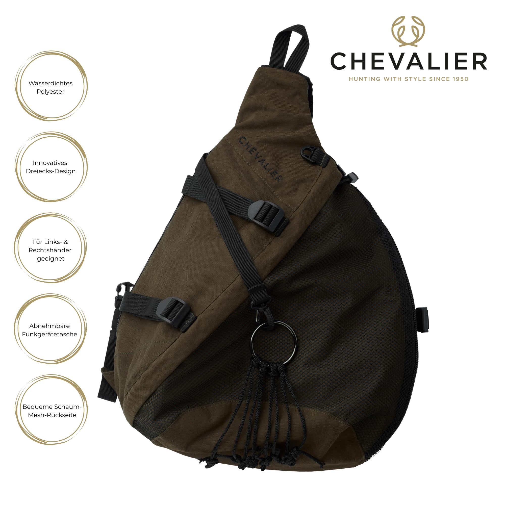Chevalier Back Pack Wasserabweisender, ergonomischer Jagdrucksack für Rechts- & Linkshänder – Schulter frei für Schuss – Große Fächer, Thermosfach, abnehmbare Taschen & Mesh