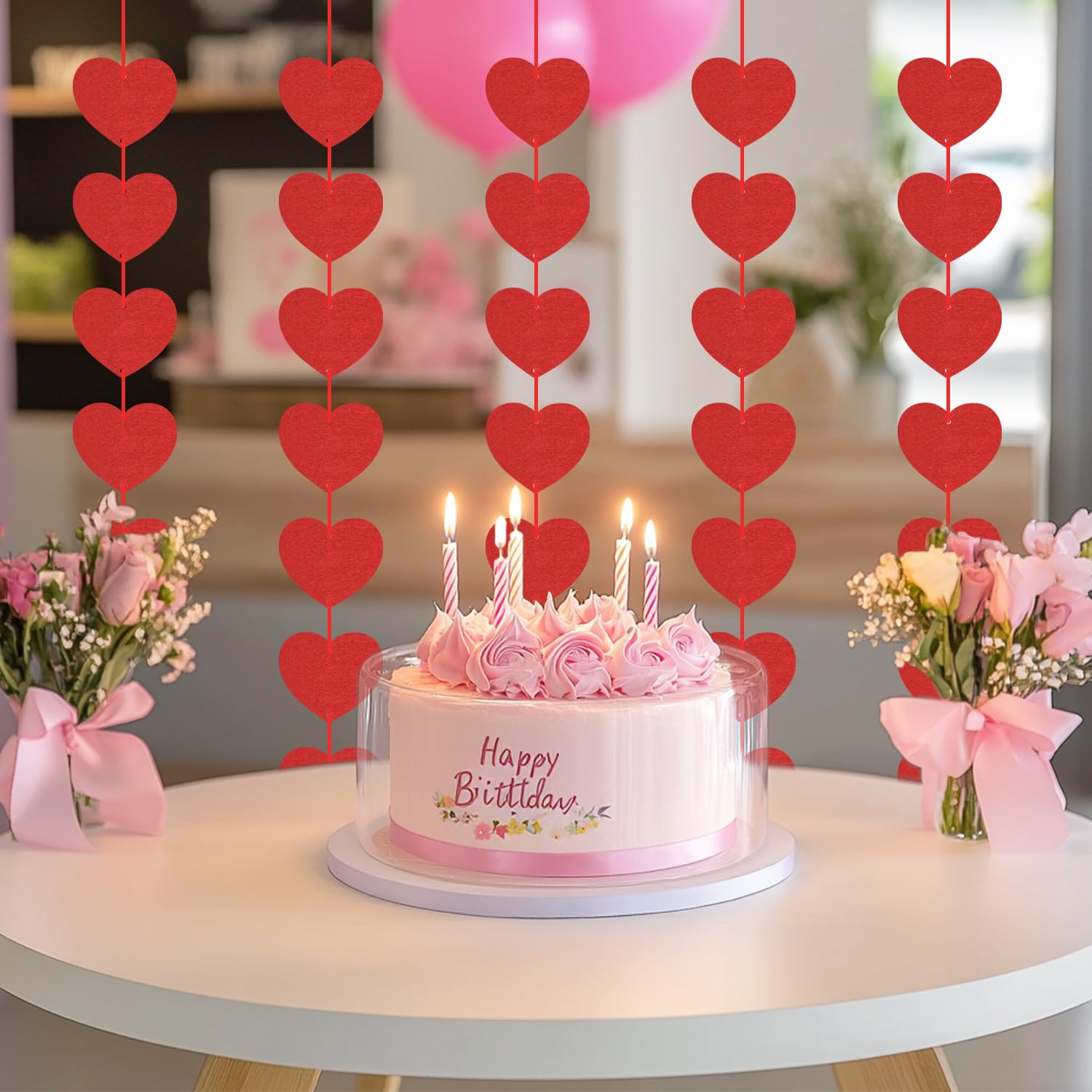 FIGCY 6-Pack Hanging Heart Bunting Banner Decorations, 96 Pieces in Red Vertical Hearts, Valentines and Anniversary Party Decor - Image 3