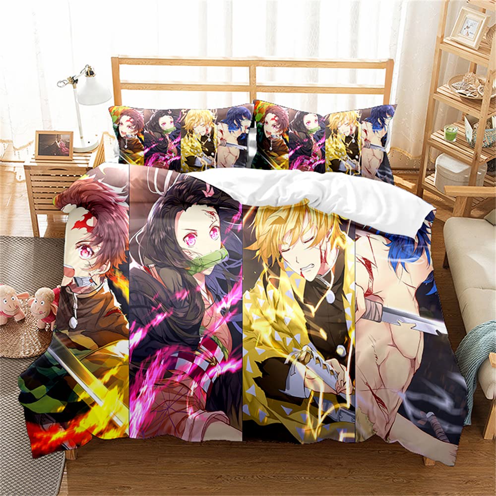 Duvet Cover Set 3Pcs Demon Slayer Bedding Set Soft Microfiber Easy Care Witn 2 PillowCases for Teens Girls Kids Reversible (200x200cm(Double),DS 02)