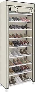 ACCSTORE Tall Shoe Rack 9 Tier Shoe Rack Holds up to 27 Pairs of Shoes with Non-Woven Fabric Cover, Beige