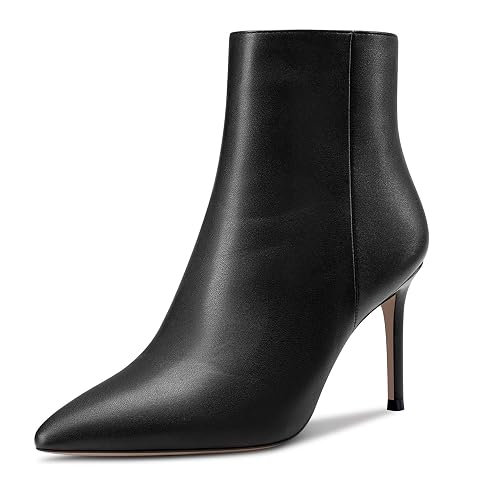 Aachcol Women Ankle Boots Short Bootie Close Pointed Toe Stiletto High Heel Dress Shoes Matte Zipper 4 Inch