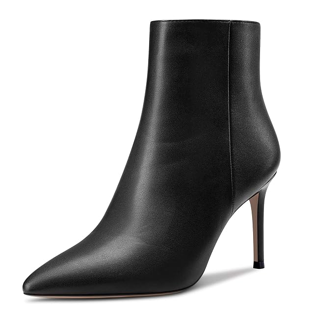 Aachcol Women Ankle Boots Short Bootie Close Pointed Toe Stiletto High Heel Dress Shoes Matte Zipper 4 Inch
