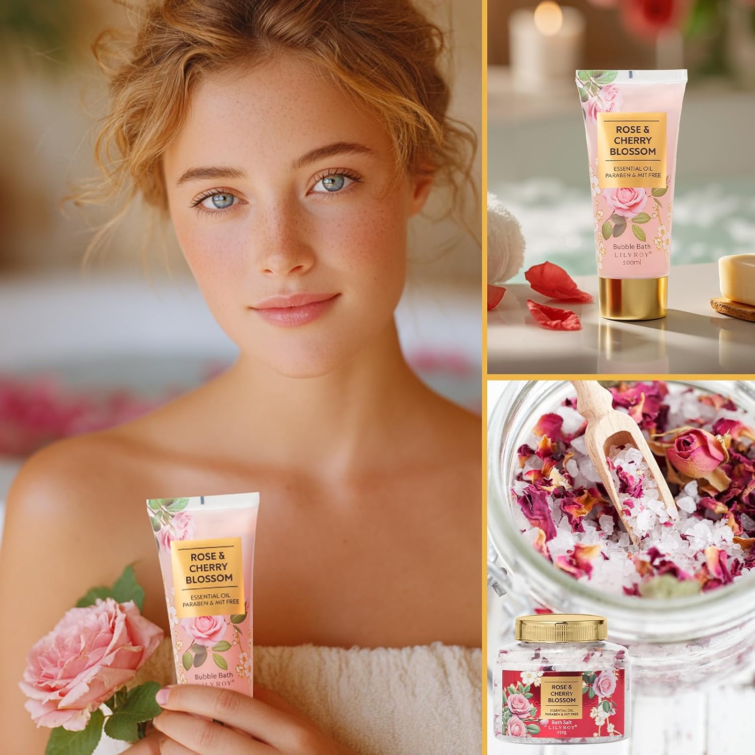 Mothers Day Gifts for Women - 6Pcs Rose Bath and Body Gift Set Spa Gift Sets for Women Gifts for Sisters with Travel Bag | Perfect Christmas, Birthday, Valentines Day Gift for Her All Occasion