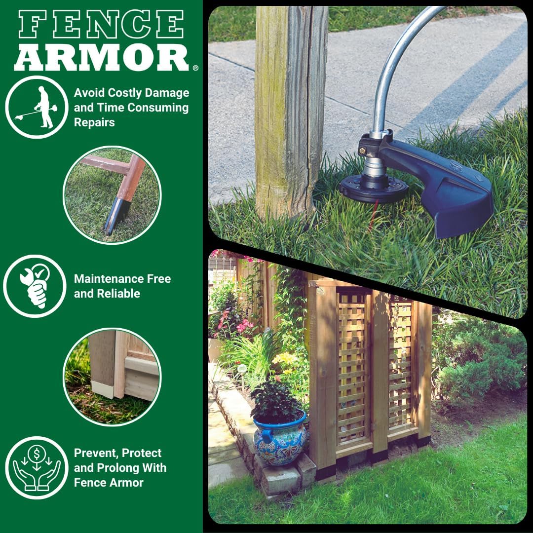 Fence Armor Galvanized Steel Pro-Series Post Guard | Protection Against String Trimmer & Lawn Maintenance Equipment Damage | Includes 4 USA Matching Screws (3.5x3.5x6, Black)