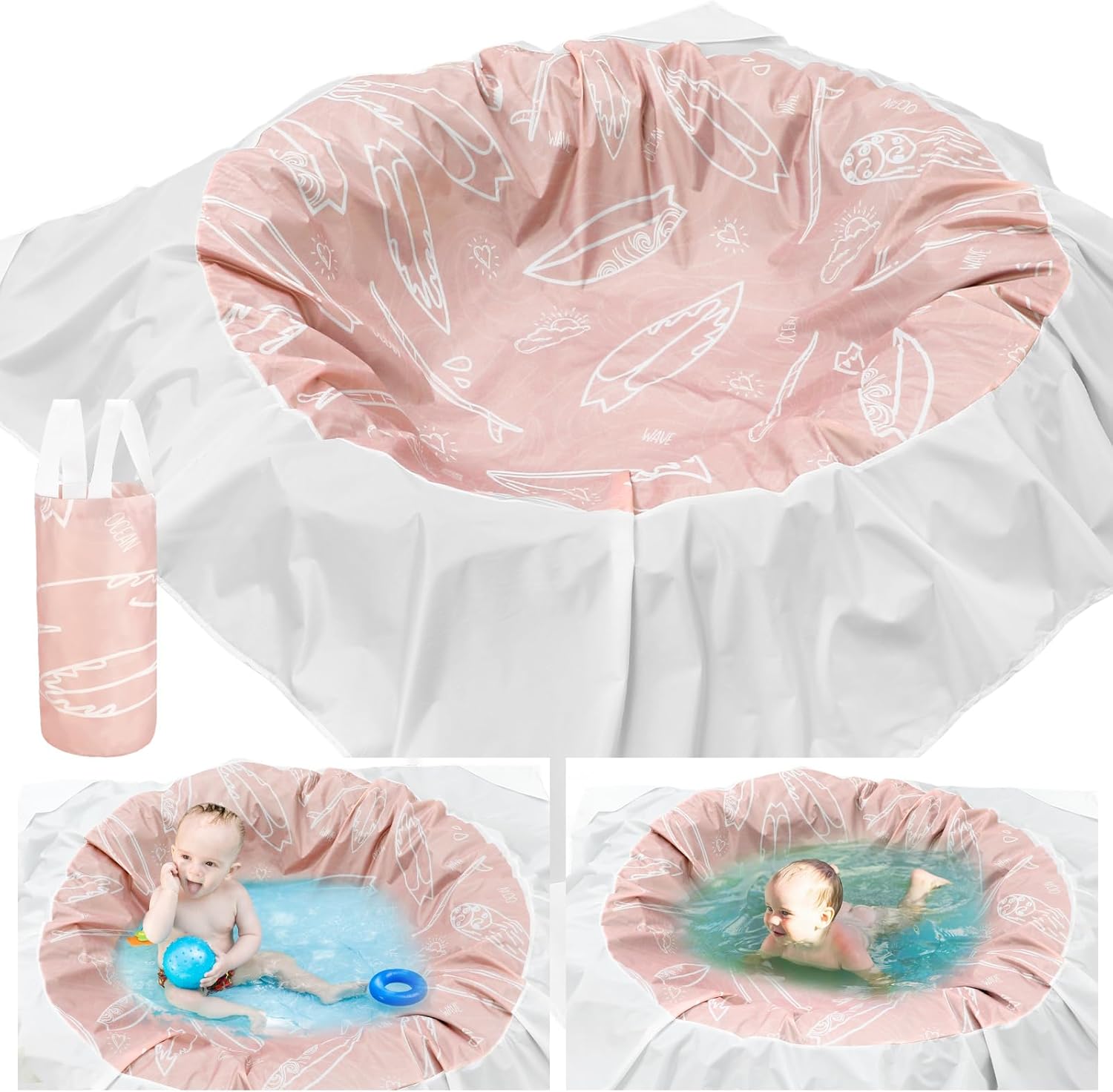 Soulchen Beach Pool 6.56 x 6.56 Feet Waterproof Pool and Beach Blanket Portable Water Game Flexible Pink Paddling Game for Outdoor Ocean Beach