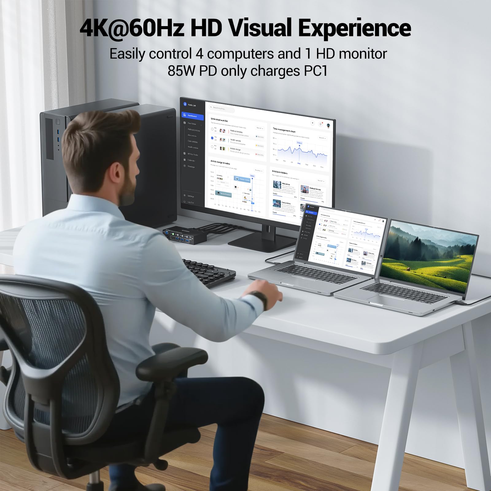 Conmutador KVM 4K 4 puertos USB-C HDMI DP EDID USB 3.0 60Hz para 4 computadoras teclado mouse 1 monitor HDMI