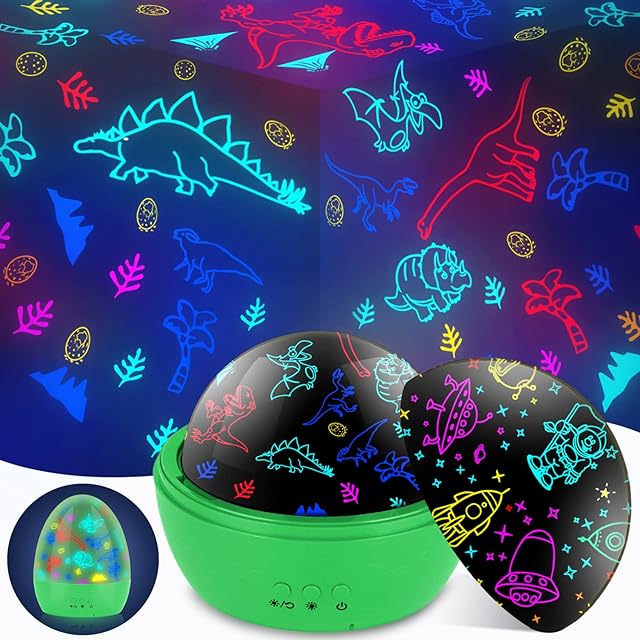 Dinosaur Toys, Dinosaur Projector light for kids, 2 in 1 Space Projector Night Light , Xmas Stocking Fillers Birthday with 360° Rotation and 8 Light Modes Dino Lam Gifts for 3-10 Year Old Boys Girls
