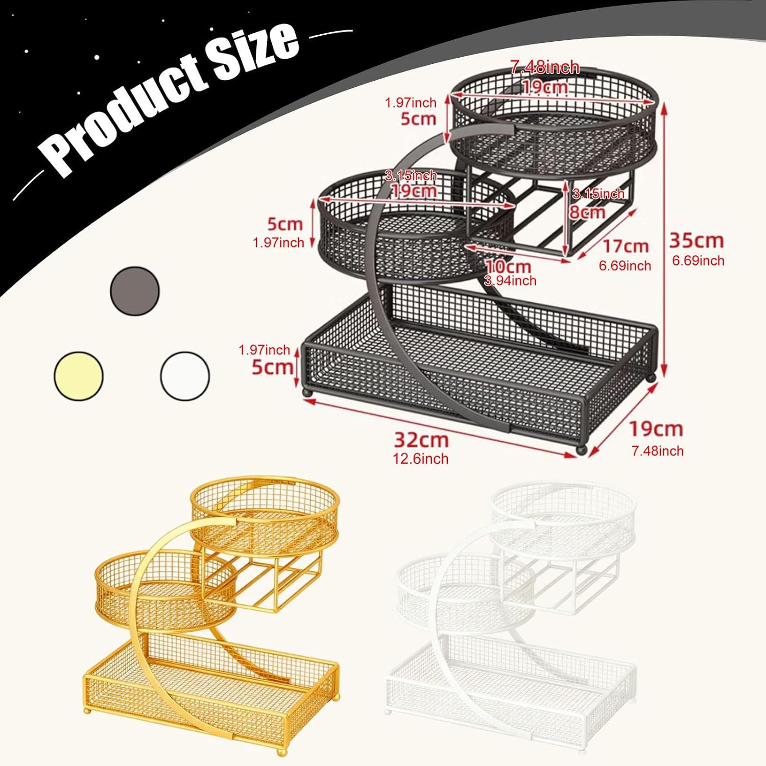 Makeup Organizer Metal Wire Storage Basket Counter Countertop Fruit Basket for Kitchen Festival Office Living Room Bedroom, Gold image 2