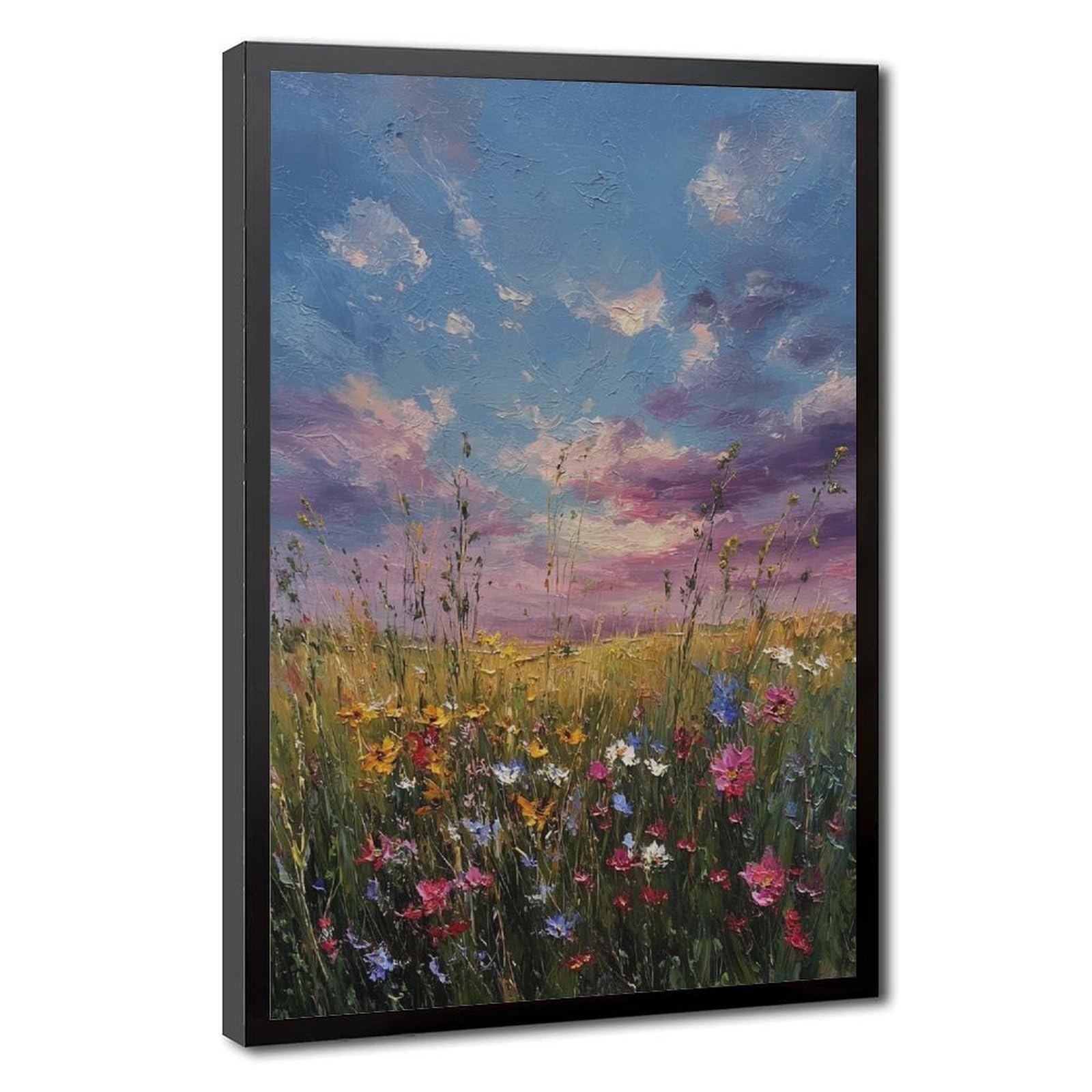 Bareronor Purple Sunset Wildflower Field Canvas Poster Bedroom Decor Landscape Office Room Decor Gift 8" L X 12" W