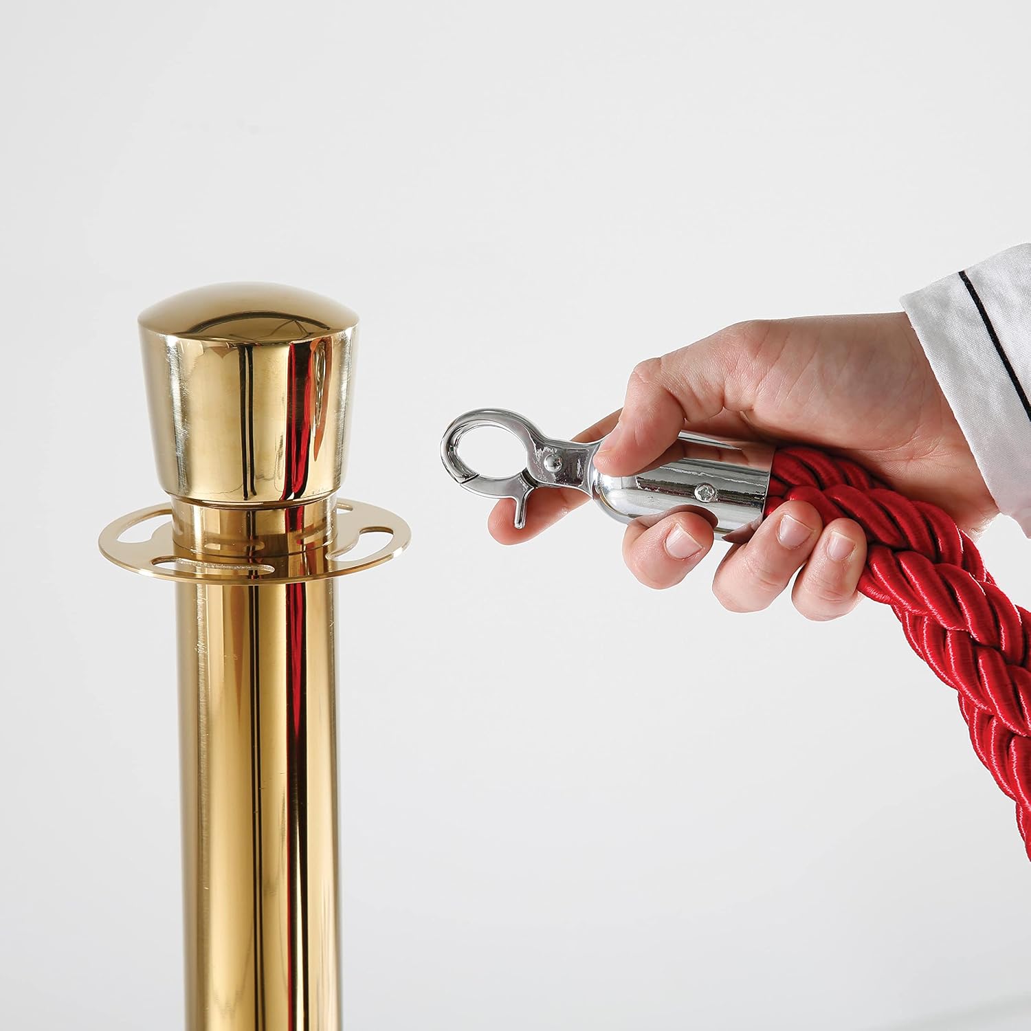 M&T Displays Red Twisted Stanchion Rope 78.74 inch (2 m) with Silver Look Stainless Steel Snap Hooks Hotel Red Carpet Barrier Queue Divider Conferance Enterance Crowd Control - Image 5