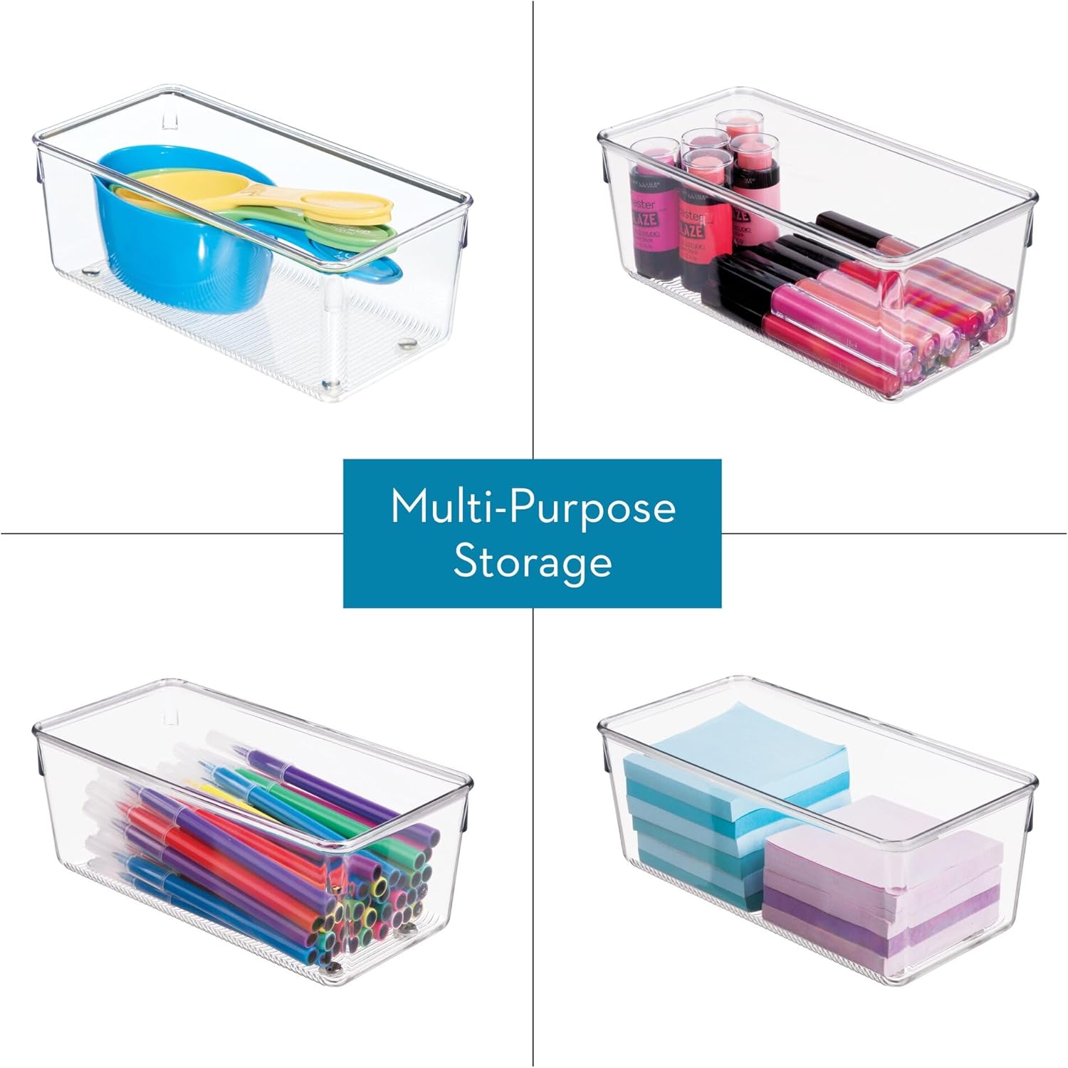 iDesign Plastic Drawer Organizer for Kitchen, Bathroom, and Desk Drawers, Set of 6, Clear