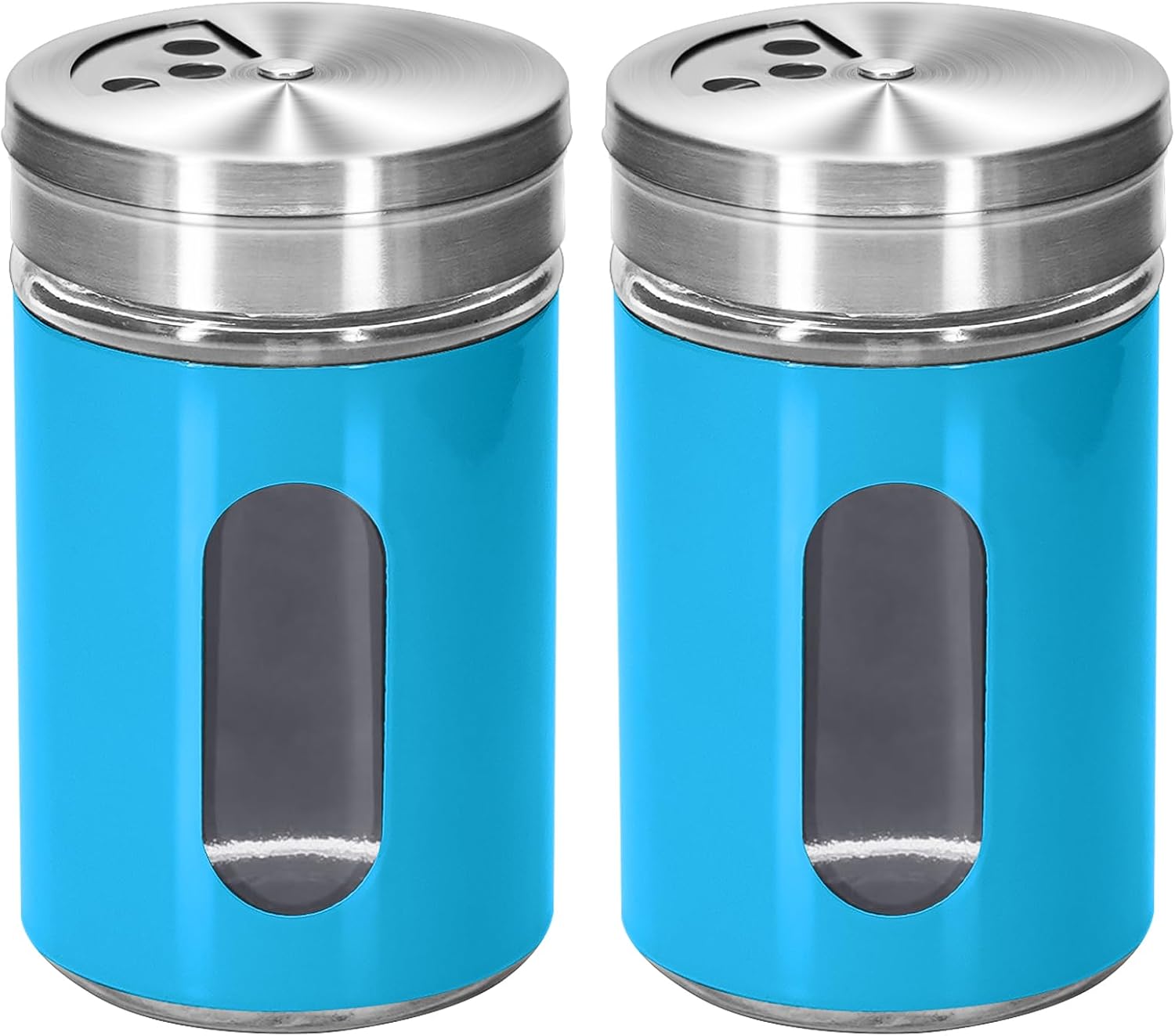 6Pcs 3oz Flour Shaker Container with Adjustable Lid, Small Dredge Shaker, Spice Shakers with Holes, Stainless Steel and Glass Set Salt and Spice Shaker for Kitchen (6, stainless steel)