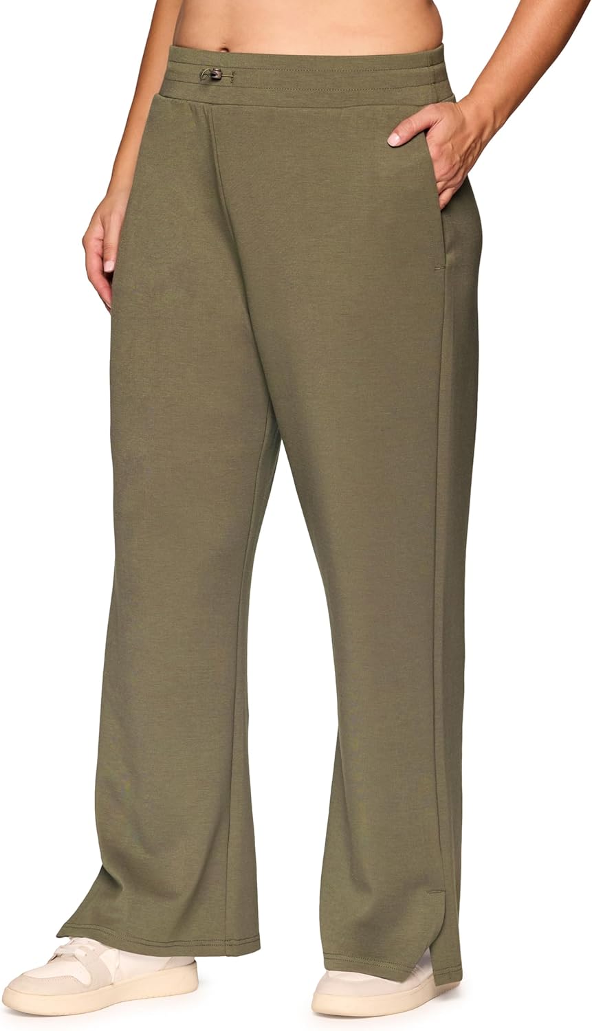 RBX Women's Plus Size Sweatpants Luxe Athleisure Fabric Wide Leg Pant with Pockets Yoga Pants with Drawstring Waist