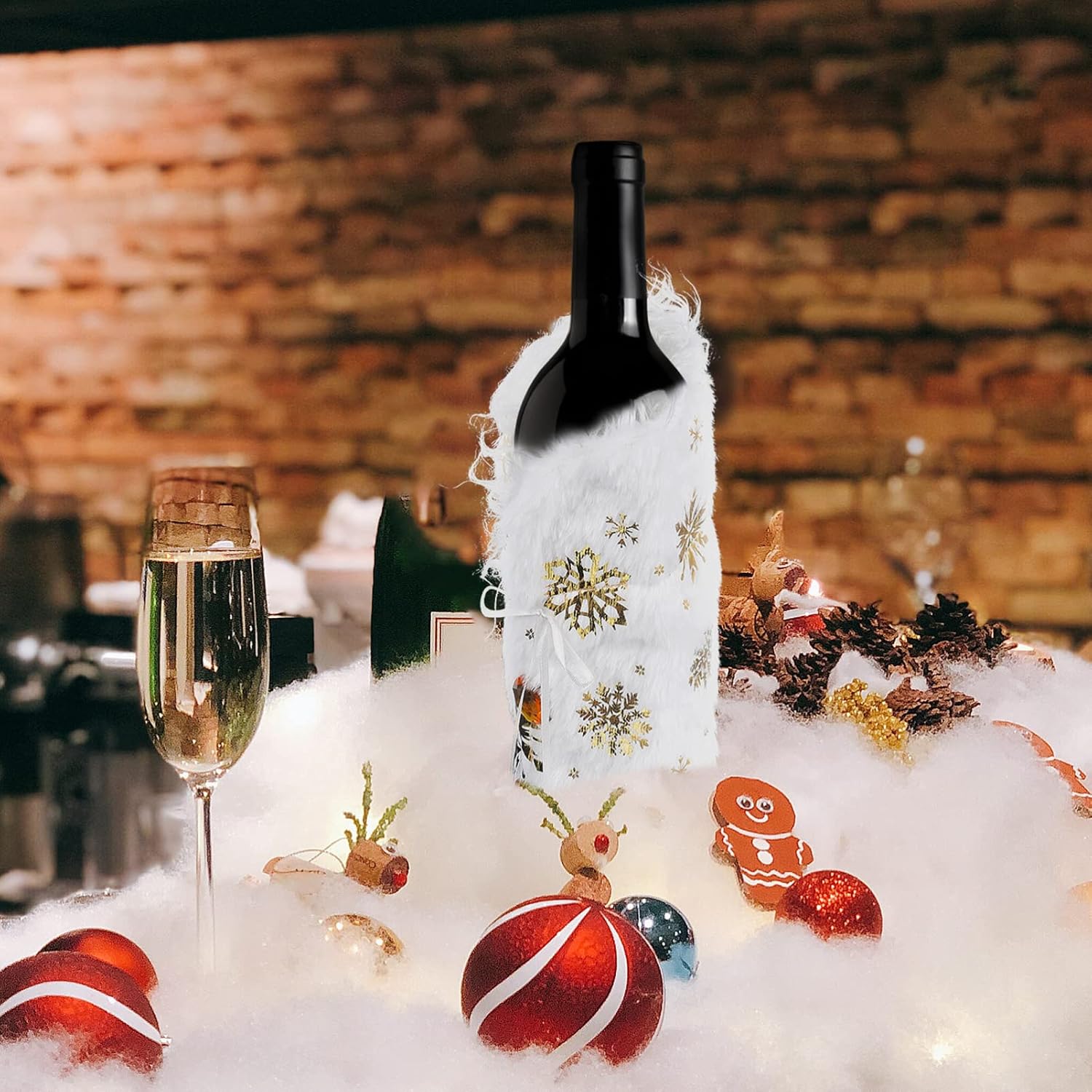 2pcs Christmas Xmas Wine Bottle Cover Plush Decorative Party Decor