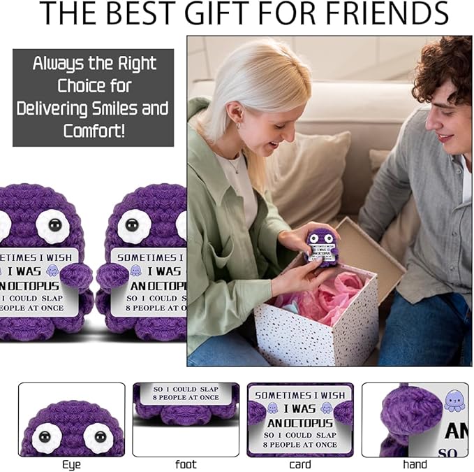 Mini Pulpo Crochet de Apoyo Emocional con Tarjeta Divertida miniatura 5