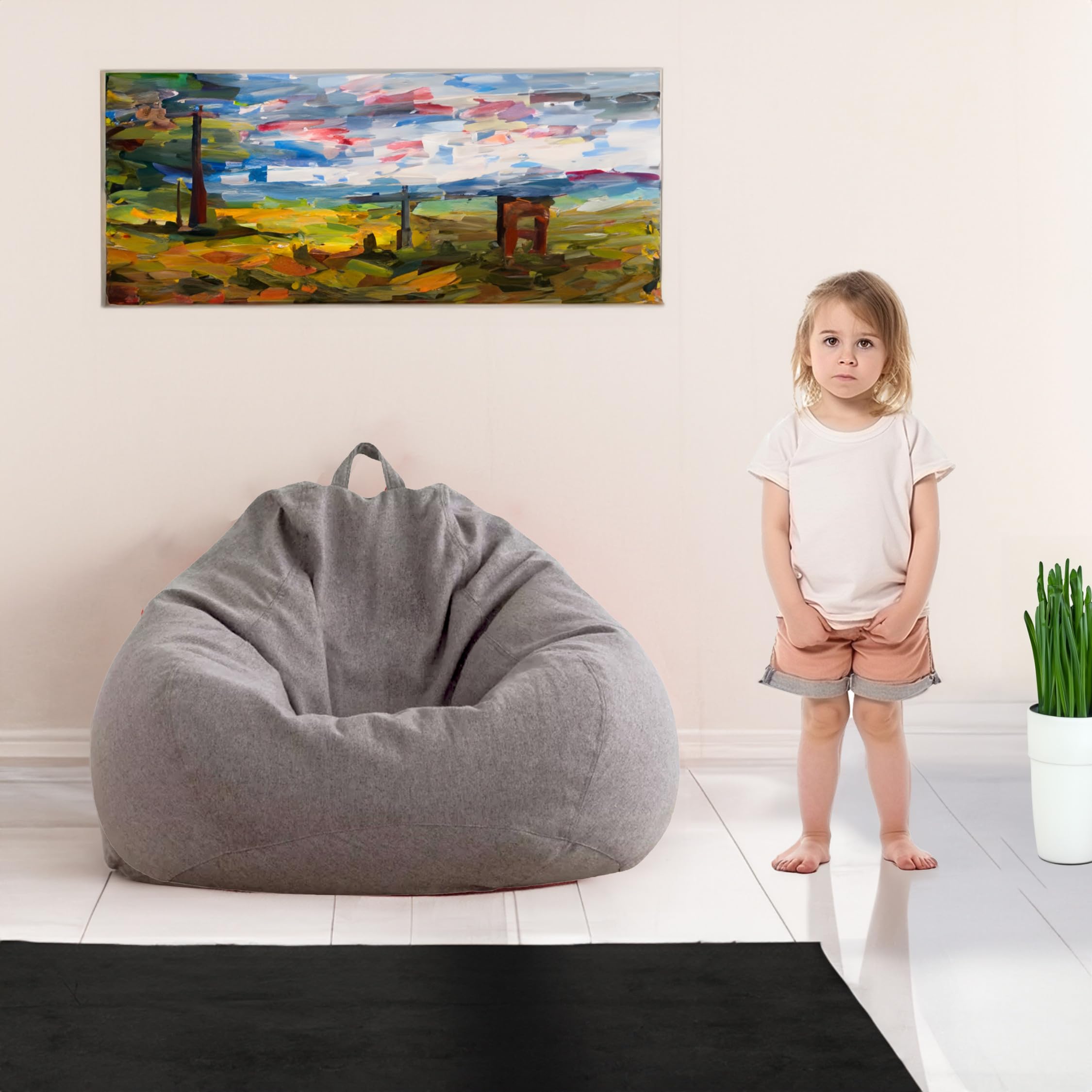 AD.CON Zitzak met eco-vulling, puff, relaxstoel, zitkussen, vloerkussen, Bean Bag, 70 x 80 x 50 cm, lichtgrijs, 120 l