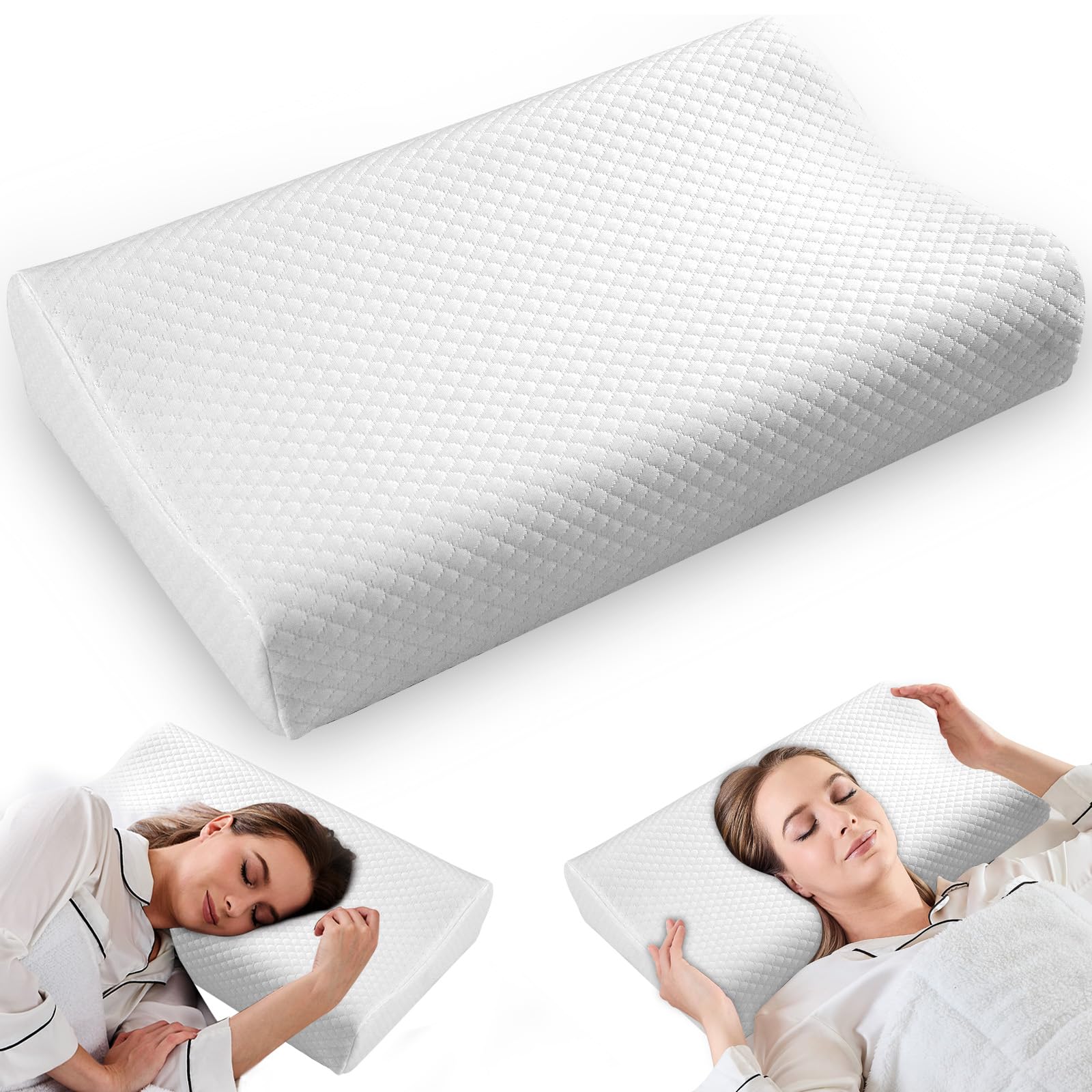 VJASD Memory Foam Bed Pillow for Sleeping - Ergonomic Cervical Contour Neck Support Orthopedic Pillow Queen Size