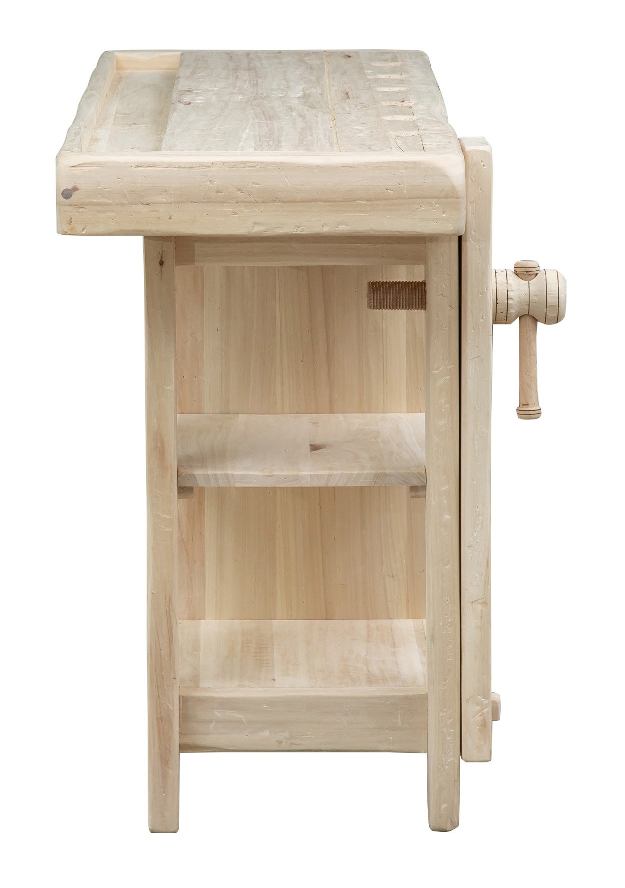 Biscottini Banco Tavolo da lavoro Country in legno massello di tiglio finitura grezza L 116 x PR 63 x H 90 cm Made in Italy, fedele riproduzione di un antico ed originale Banco da Falegname