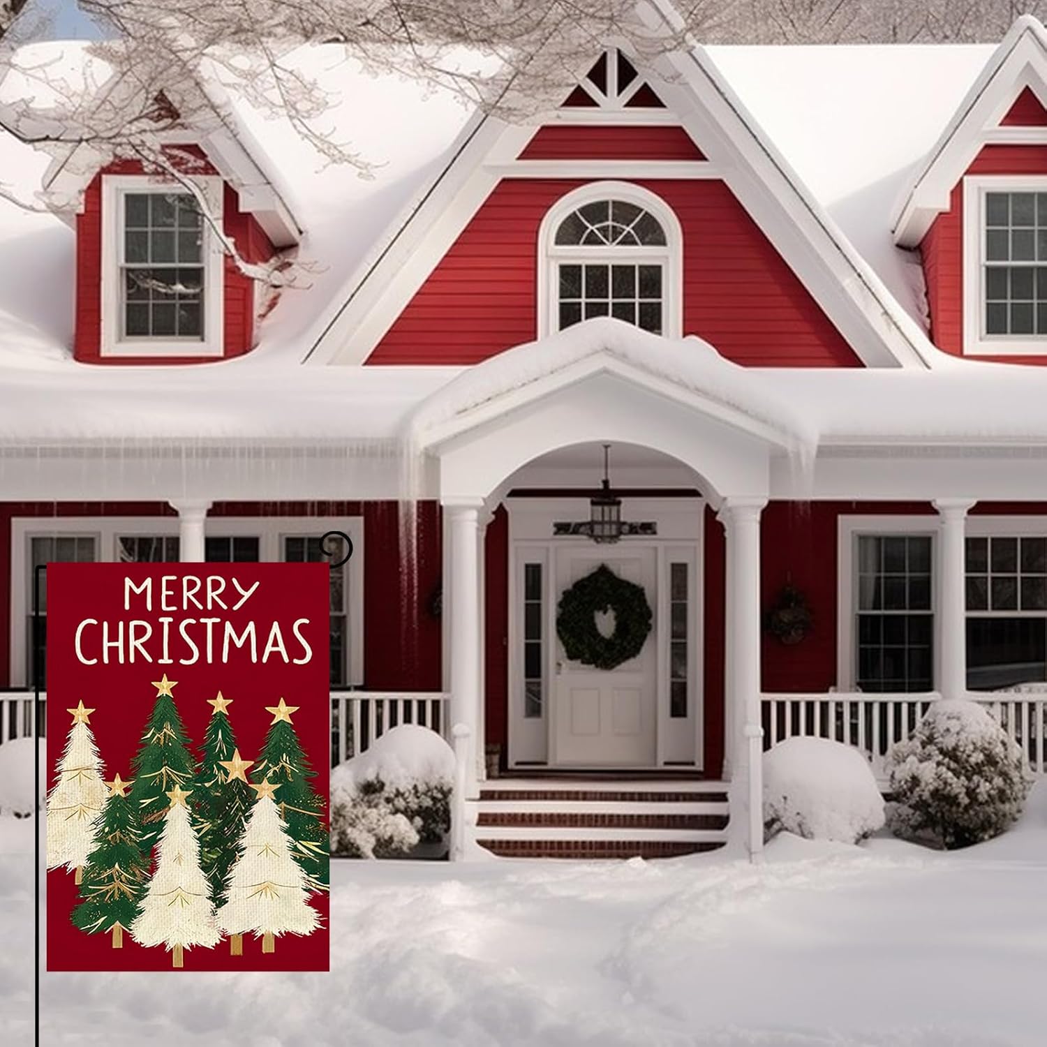 Merry Christmas Garden Flag 12x18inch Christmas Tree Snowflake Vertical Double Sided Winter Yard Lawn Decor Holiday Yard Flag Red Garden Flag Outdoor House Decoration - Image 4